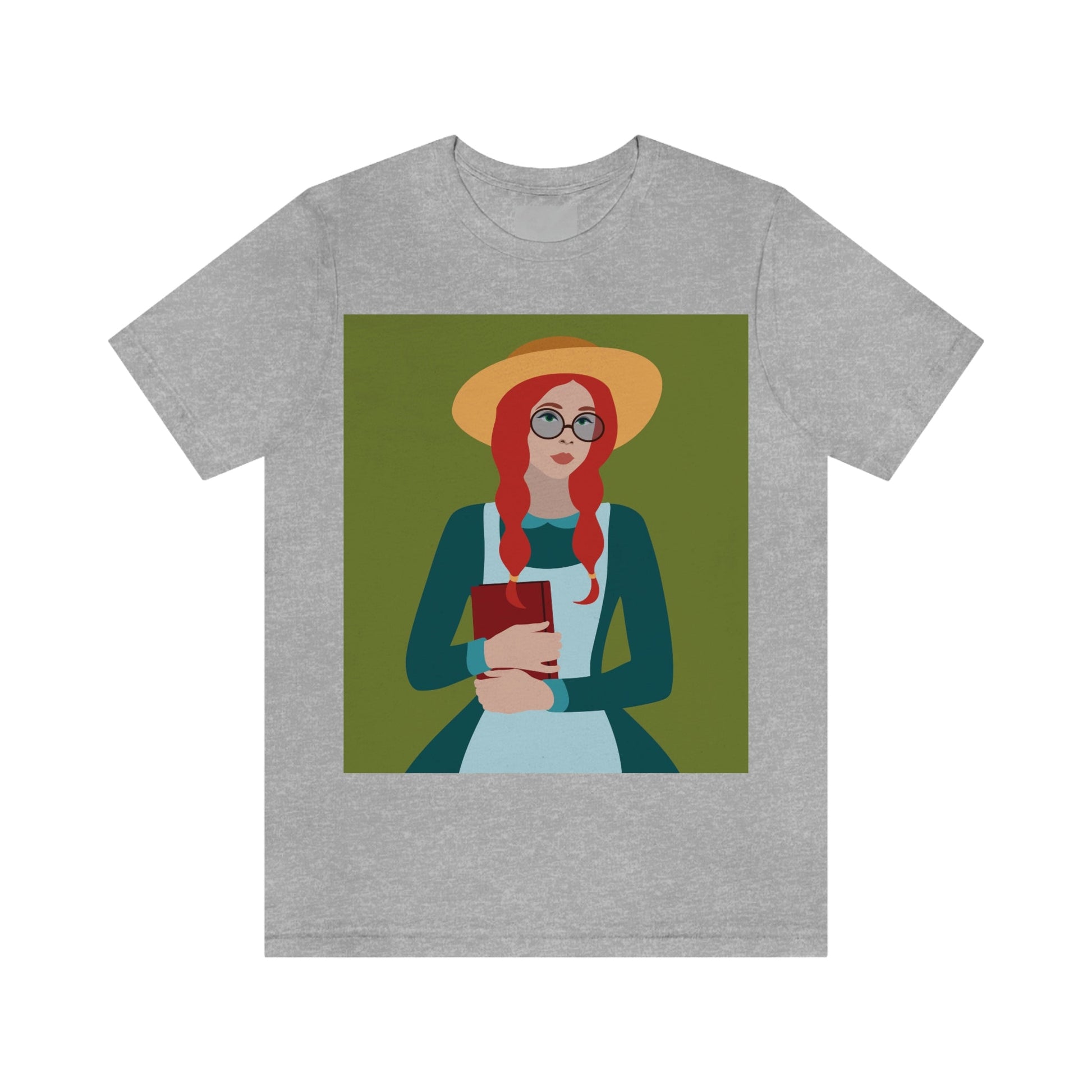 Woman with Book Artisan with Hat and Red Hair Aesthetic Classic Art Fairy Tale  Unisex Jersey Short Sleeve T-Shirt Ichaku [Perfect Gifts Selection]