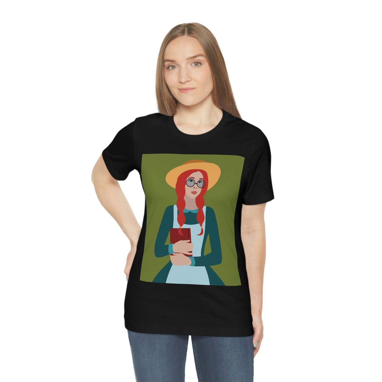 Woman with Book Artisan with Hat and Red Hair Aesthetic Classic Art Fairy Tale  Unisex Jersey Short Sleeve T-Shirt Ichaku [Perfect Gifts Selection]