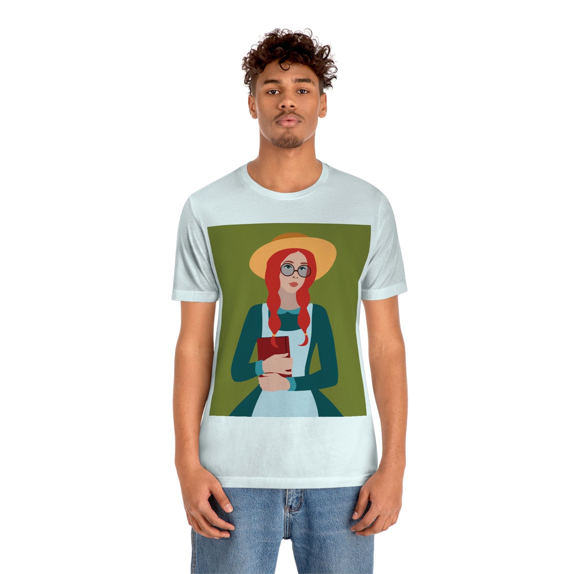 Woman with Book Artisan with Hat and Red Hair Aesthetic Classic Art Fairy Tale  Unisex Jersey Short Sleeve T-Shirt Ichaku [Perfect Gifts Selection]