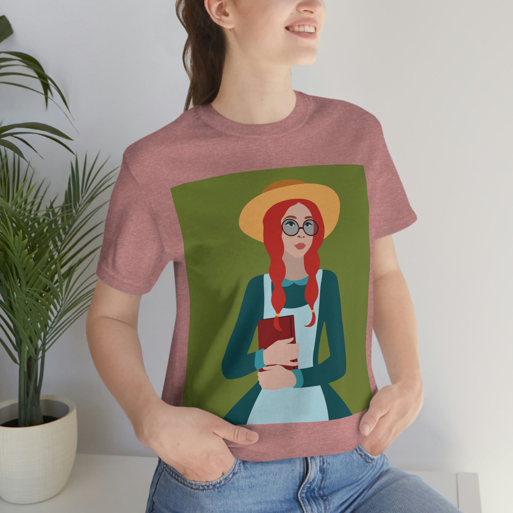 Woman with Book Artisan with Hat and Red Hair Aesthetic Classic Art Fairy Tale  Unisex Jersey Short Sleeve T-Shirt Ichaku [Perfect Gifts Selection]