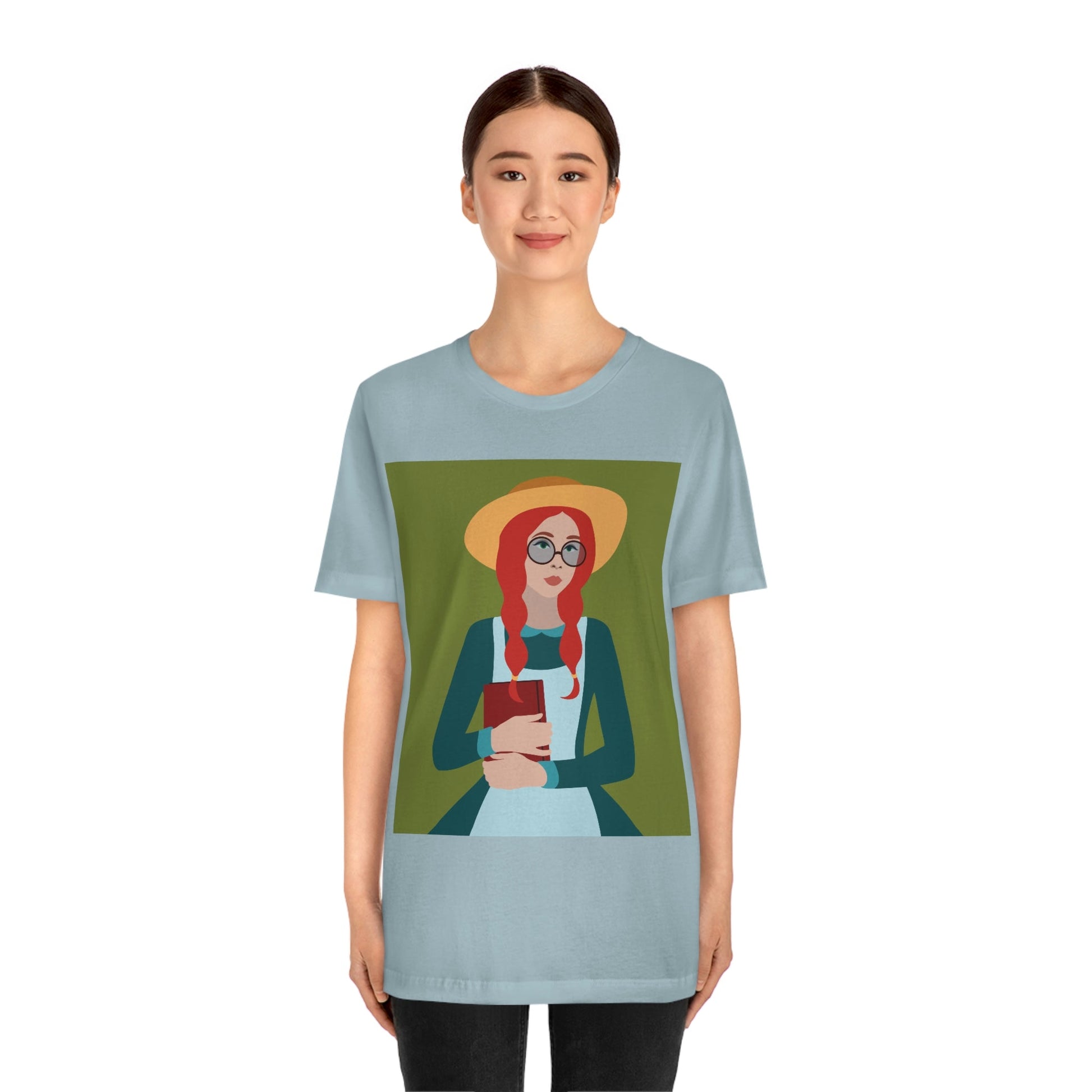 Woman with Book Artisan with Hat and Red Hair Aesthetic Classic Art Fairy Tale  Unisex Jersey Short Sleeve T-Shirt Ichaku [Perfect Gifts Selection]