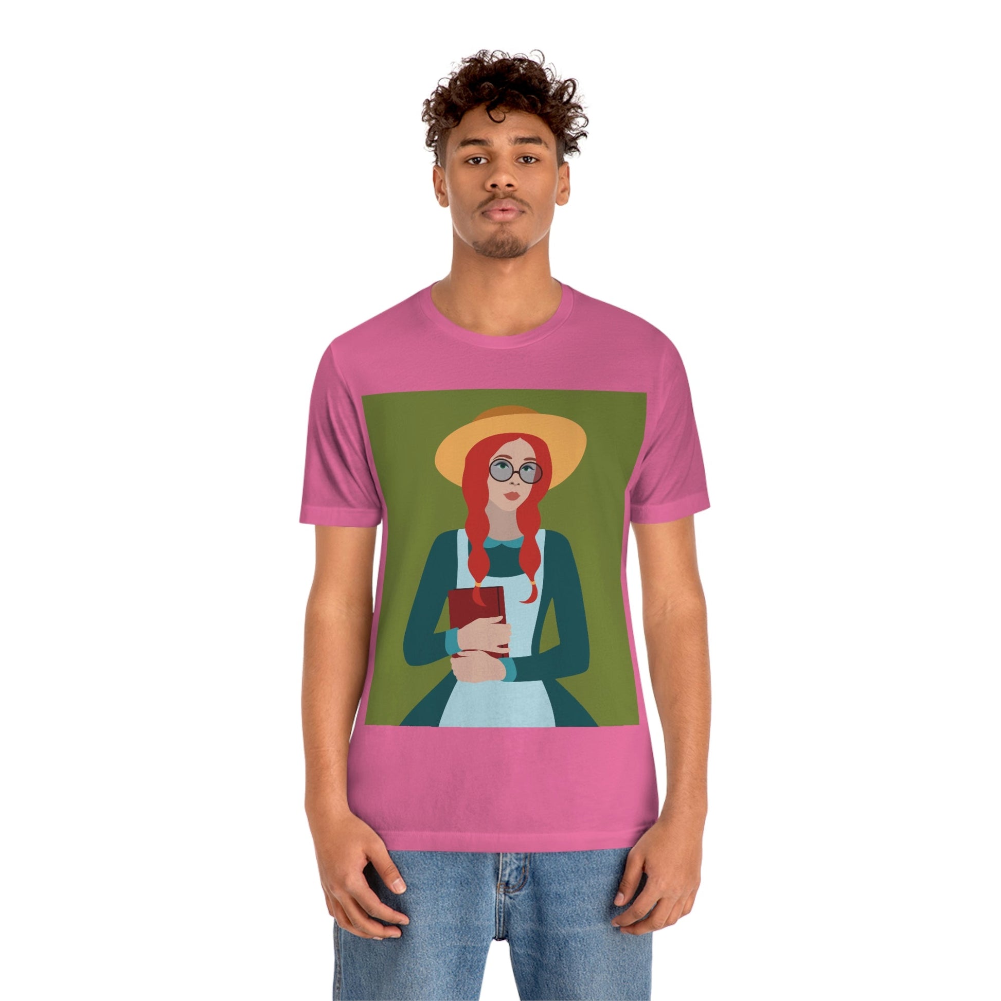 Woman with Book Artisan with Hat and Red Hair Aesthetic Classic Art Fairy Tale  Unisex Jersey Short Sleeve T-Shirt Ichaku [Perfect Gifts Selection]