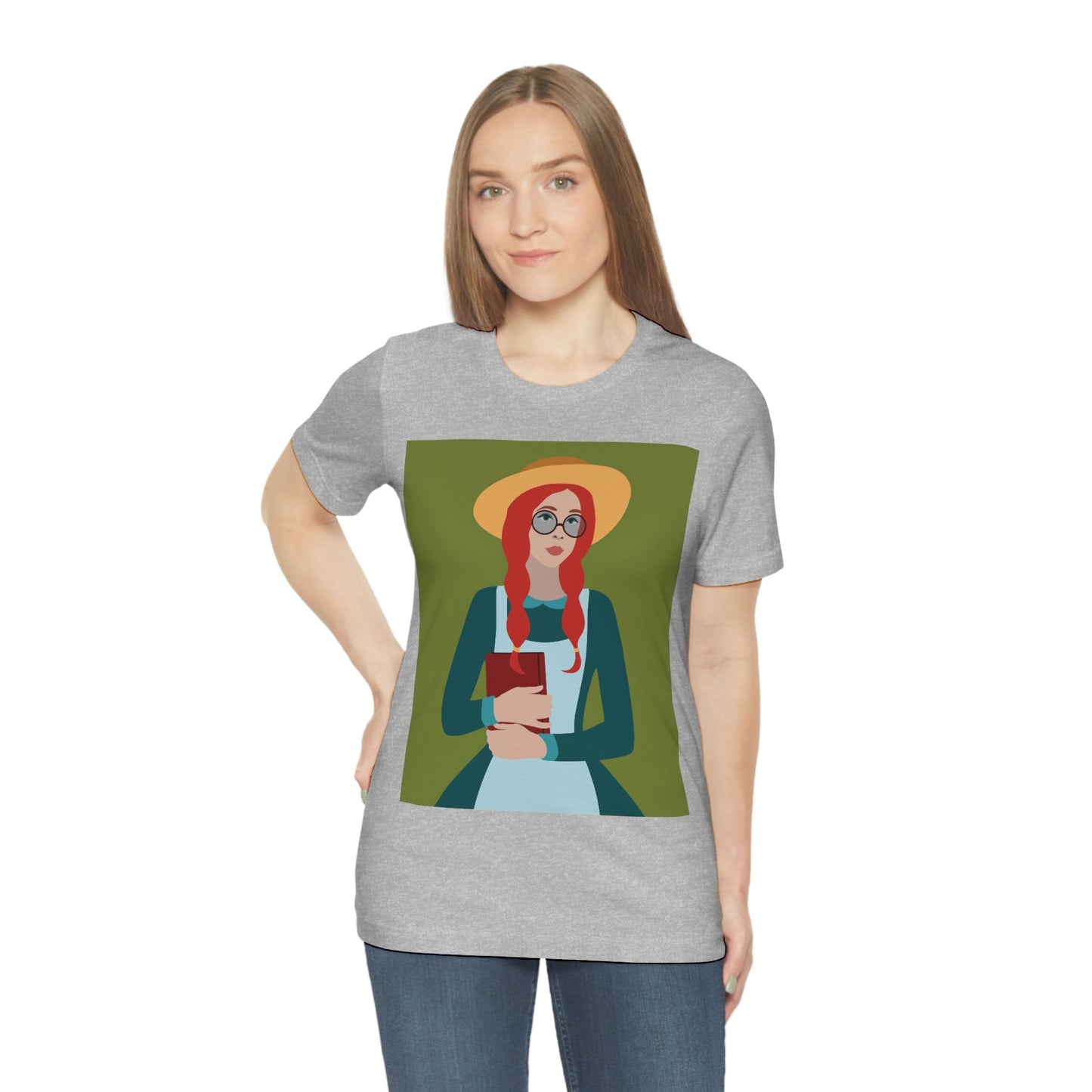 Woman with Book Artisan with Hat and Red Hair Aesthetic Classic Art Fairy Tale  Unisex Jersey Short Sleeve T-Shirt Ichaku [Perfect Gifts Selection]