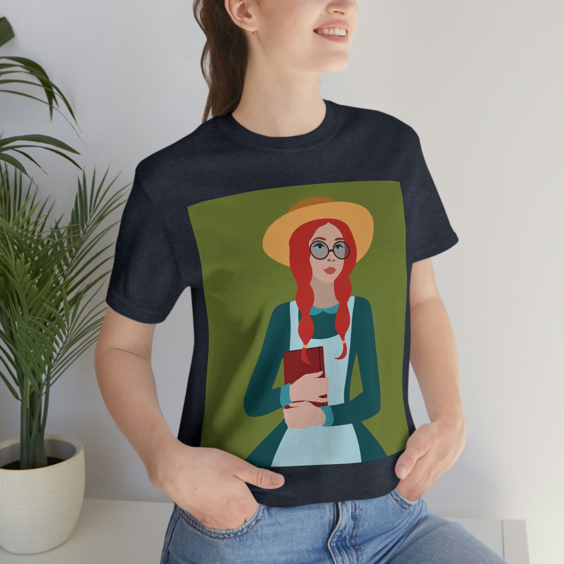 Woman with Book Artisan with Hat and Red Hair Aesthetic Classic Art Fairy Tale  Unisex Jersey Short Sleeve T-Shirt Ichaku [Perfect Gifts Selection]