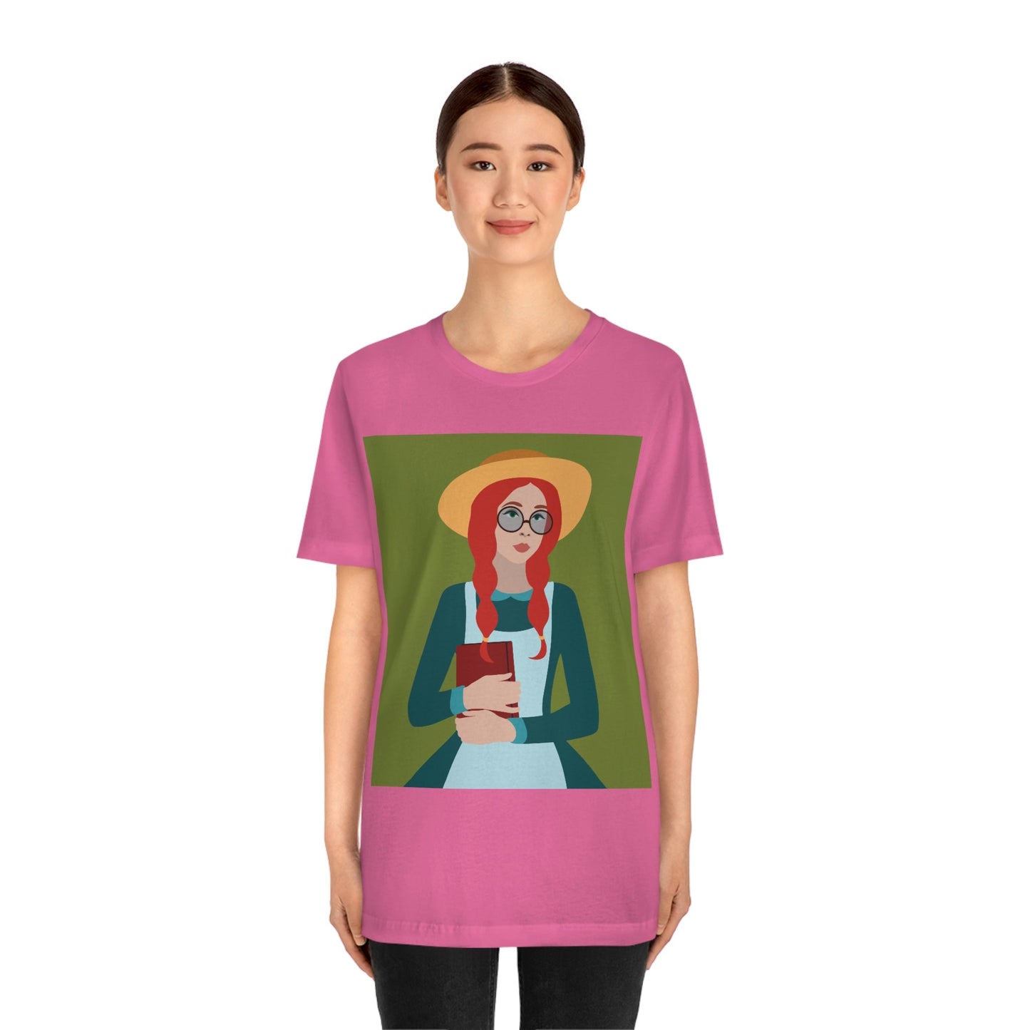 Woman with Book Artisan with Hat and Red Hair Aesthetic Classic Art Fairy Tale  Unisex Jersey Short Sleeve T-Shirt Ichaku [Perfect Gifts Selection]