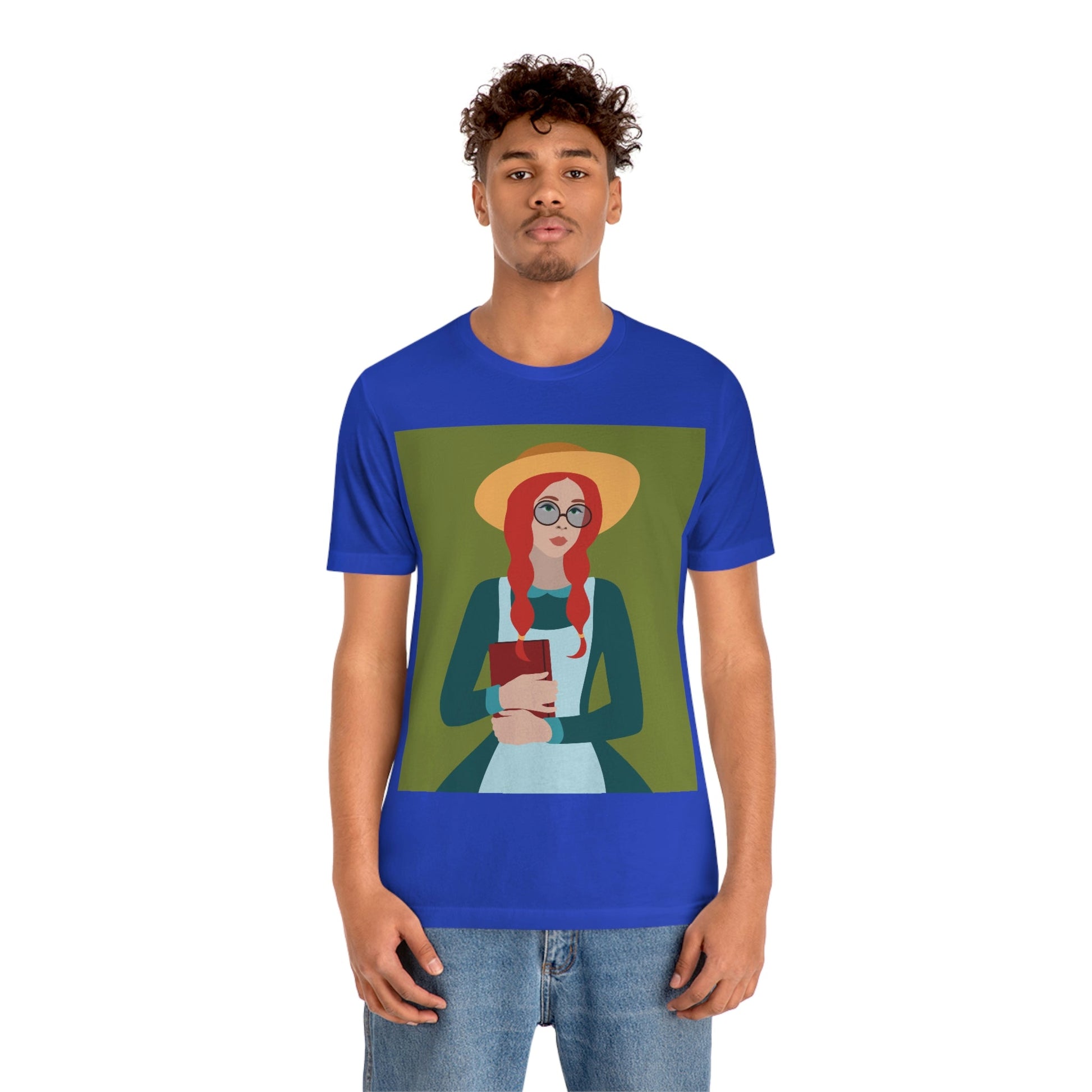 Woman with Book Artisan with Hat and Red Hair Aesthetic Classic Art Fairy Tale  Unisex Jersey Short Sleeve T-Shirt Ichaku [Perfect Gifts Selection]