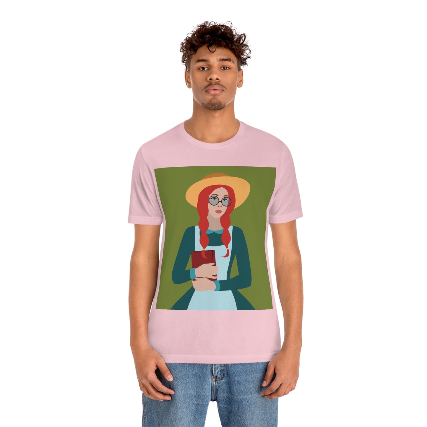 Woman with Book Artisan with Hat and Red Hair Aesthetic Classic Art Fairy Tale  Unisex Jersey Short Sleeve T-Shirt Ichaku [Perfect Gifts Selection]