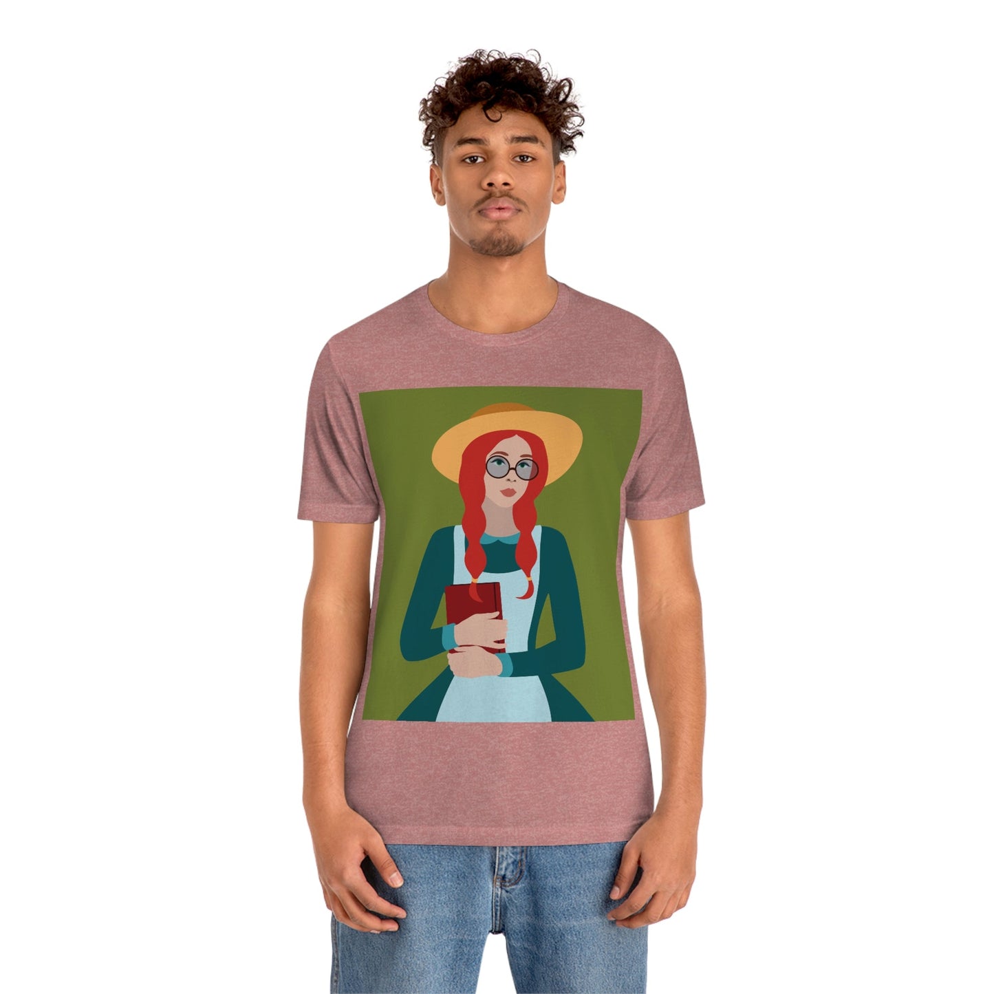 Woman with Book Artisan with Hat and Red Hair Aesthetic Classic Art Fairy Tale  Unisex Jersey Short Sleeve T-Shirt Ichaku [Perfect Gifts Selection]