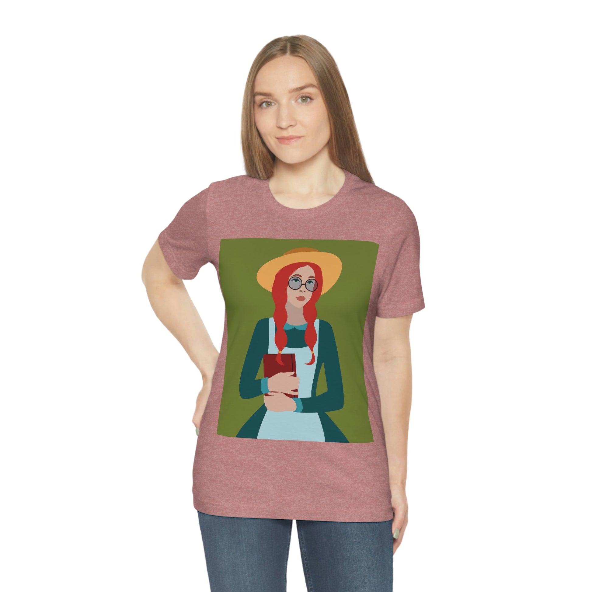 Woman with Book Artisan with Hat and Red Hair Aesthetic Classic Art Fairy Tale  Unisex Jersey Short Sleeve T-Shirt Ichaku [Perfect Gifts Selection]