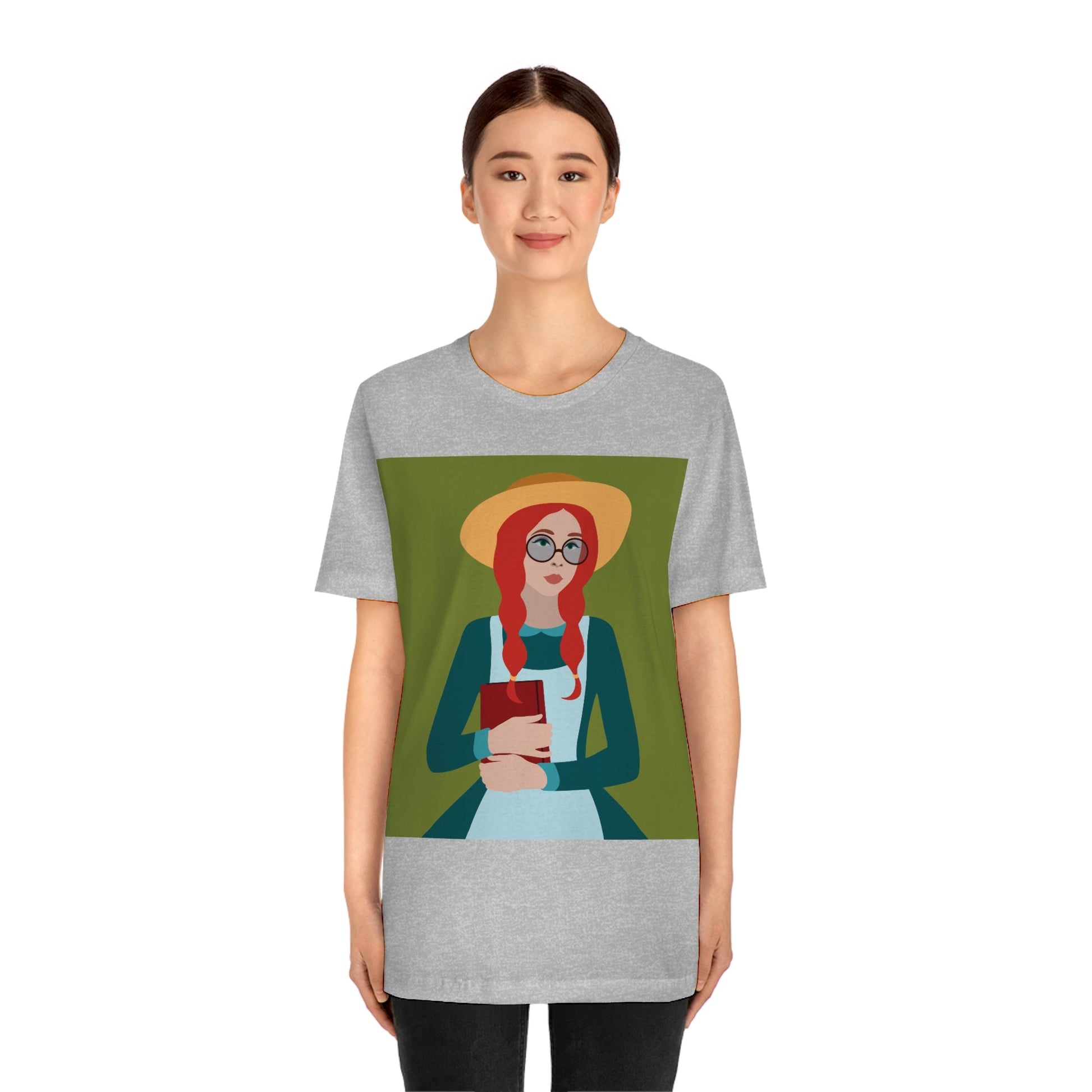 Woman with Book Artisan with Hat and Red Hair Aesthetic Classic Art Fairy Tale  Unisex Jersey Short Sleeve T-Shirt Ichaku [Perfect Gifts Selection]