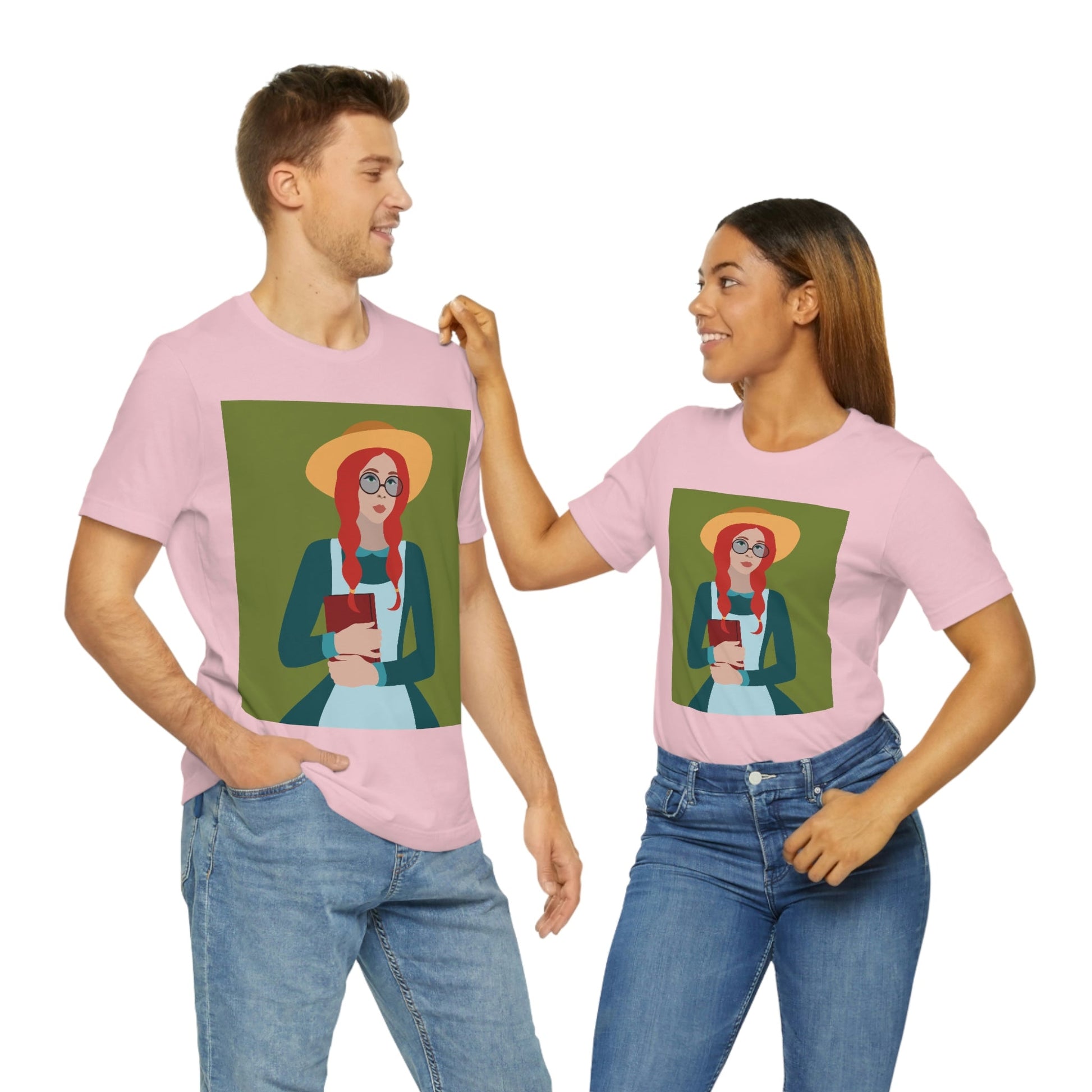 Woman with Book Artisan with Hat and Red Hair Aesthetic Classic Art Fairy Tale  Unisex Jersey Short Sleeve T-Shirt Ichaku [Perfect Gifts Selection]