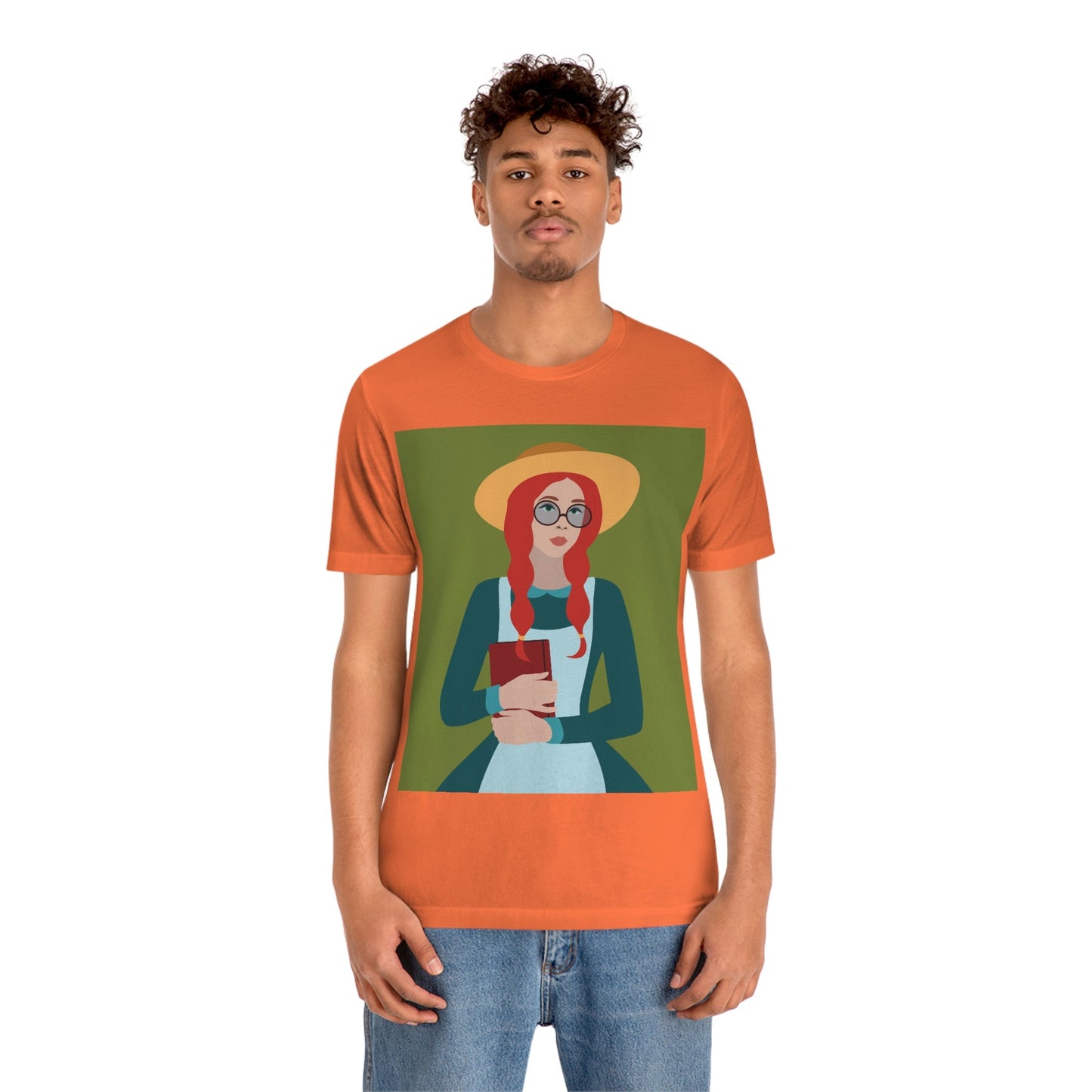 Woman with Book Artisan with Hat and Red Hair Aesthetic Classic Art Fairy Tale  Unisex Jersey Short Sleeve T-Shirt Ichaku [Perfect Gifts Selection]