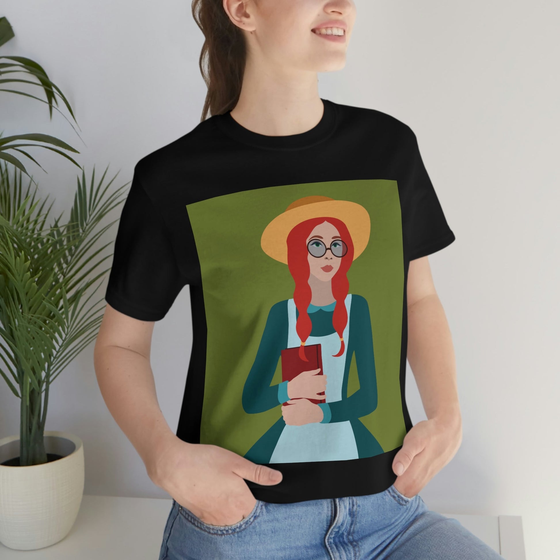 Woman with Book Artisan with Hat and Red Hair Aesthetic Classic Art Fairy Tale  Unisex Jersey Short Sleeve T-Shirt Ichaku [Perfect Gifts Selection]