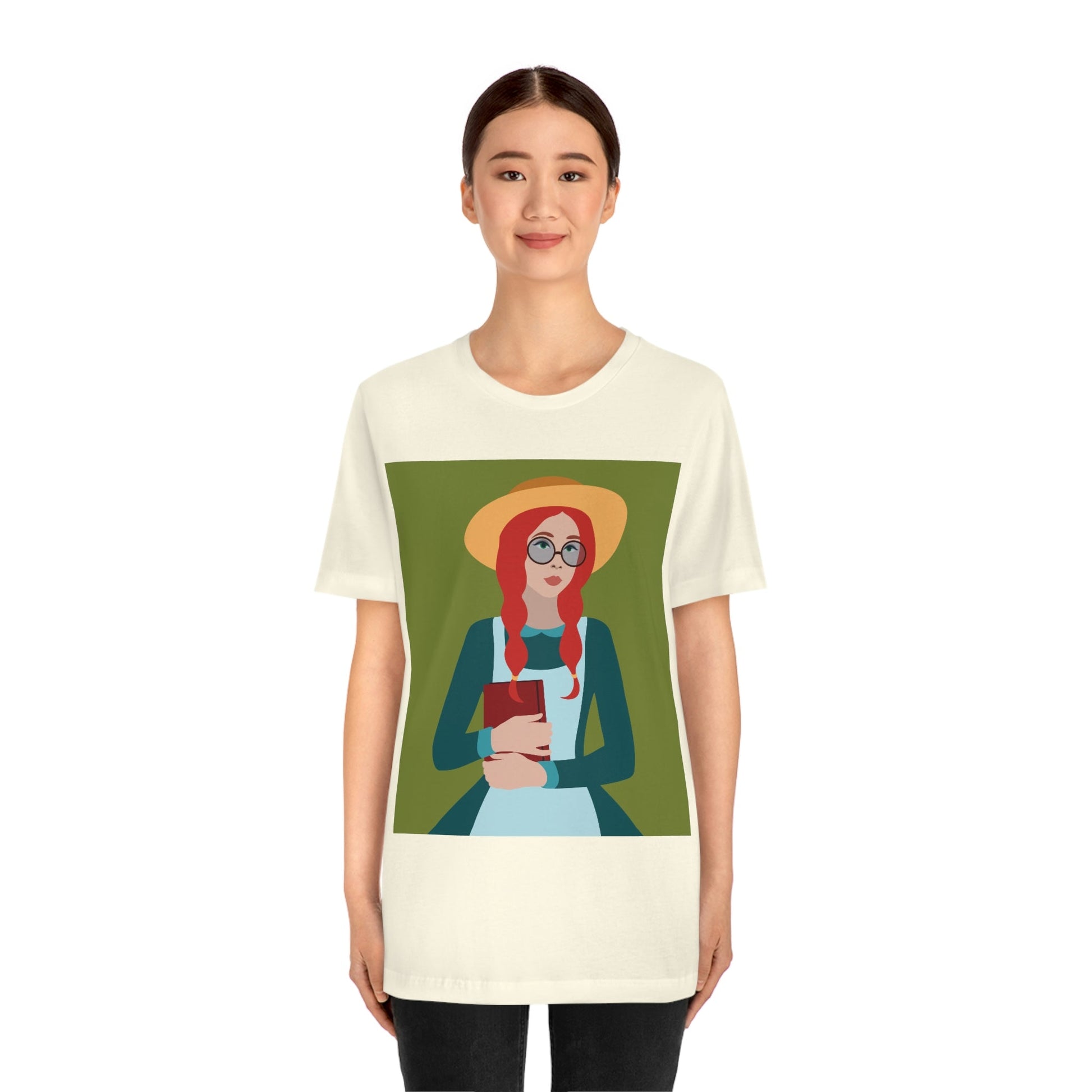 Woman with Book Artisan with Hat and Red Hair Aesthetic Classic Art Fairy Tale  Unisex Jersey Short Sleeve T-Shirt Ichaku [Perfect Gifts Selection]