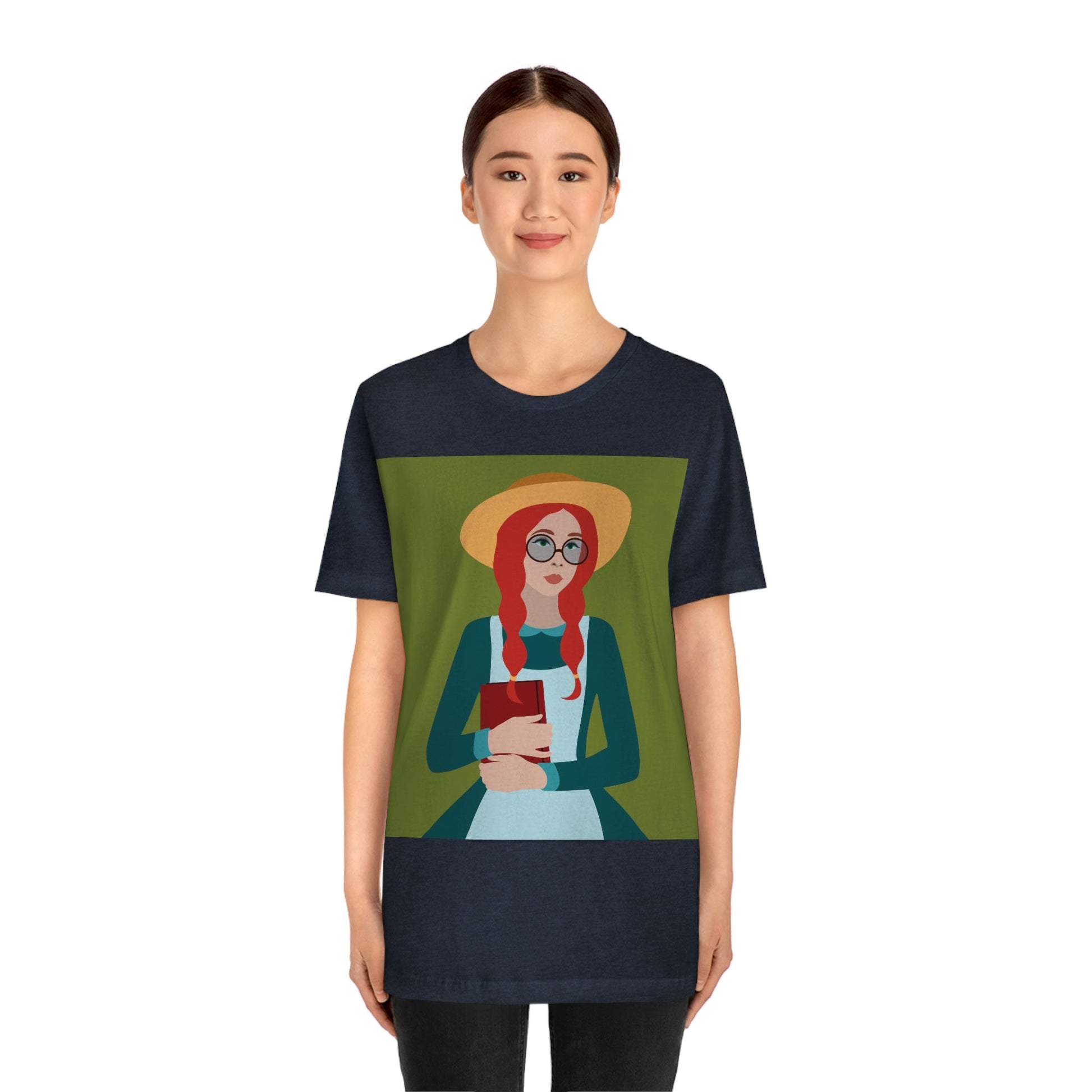 Woman with Book Artisan with Hat and Red Hair Aesthetic Classic Art Fairy Tale  Unisex Jersey Short Sleeve T-Shirt Ichaku [Perfect Gifts Selection]