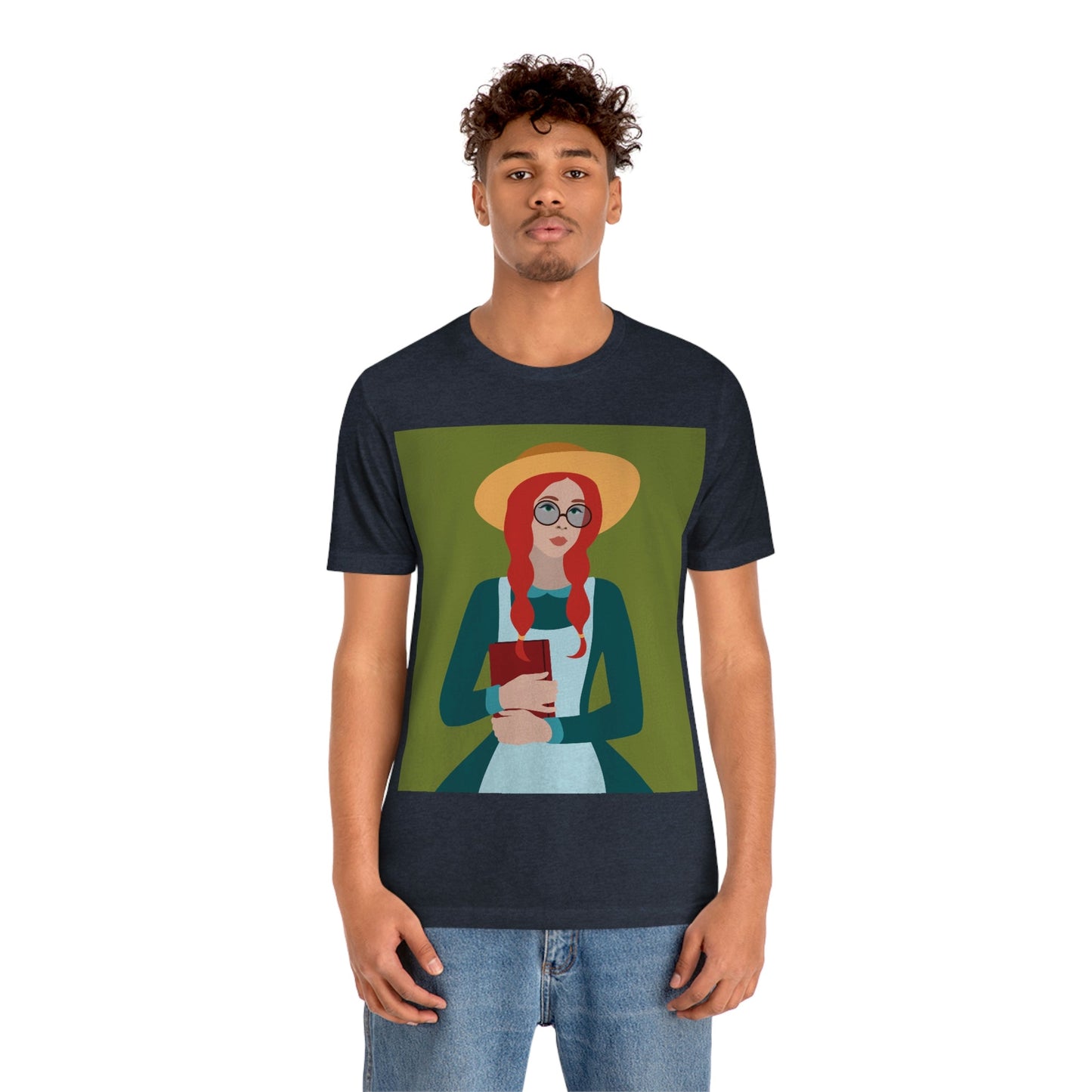 Woman with Book Artisan with Hat and Red Hair Aesthetic Classic Art Fairy Tale  Unisex Jersey Short Sleeve T-Shirt Ichaku [Perfect Gifts Selection]