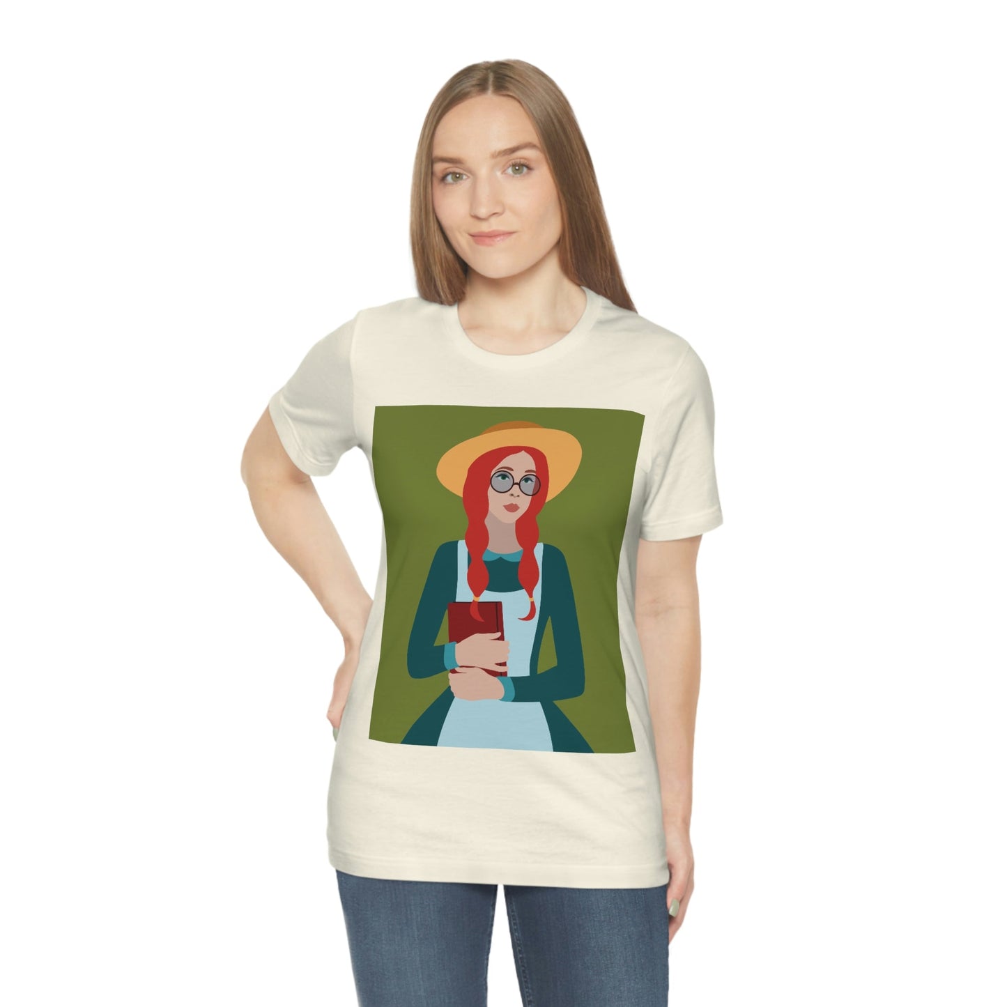 Woman with Book Artisan with Hat and Red Hair Aesthetic Classic Art Fairy Tale  Unisex Jersey Short Sleeve T-Shirt Ichaku [Perfect Gifts Selection]