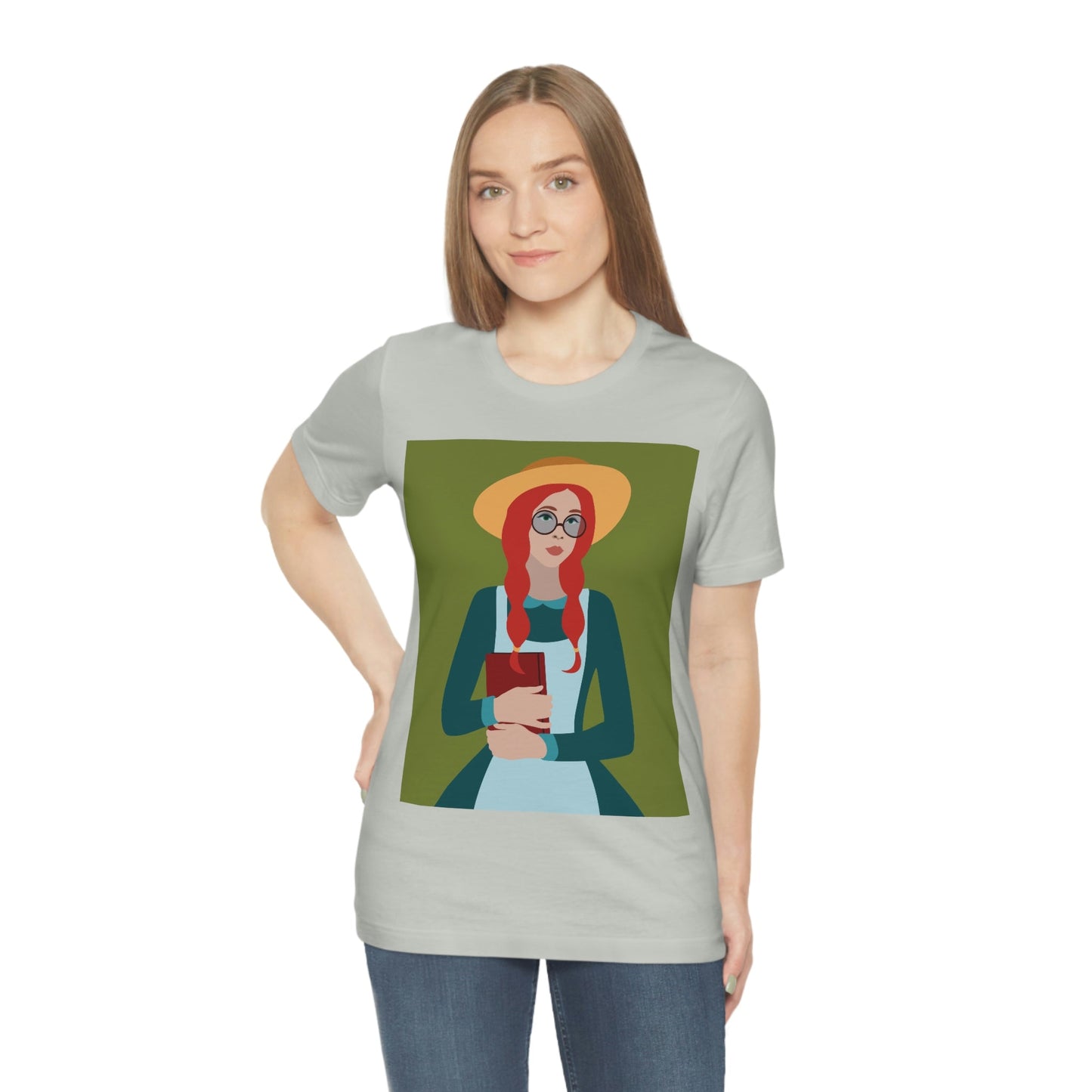 Woman with Book Artisan with Hat and Red Hair Aesthetic Classic Art Fairy Tale  Unisex Jersey Short Sleeve T-Shirt Ichaku [Perfect Gifts Selection]