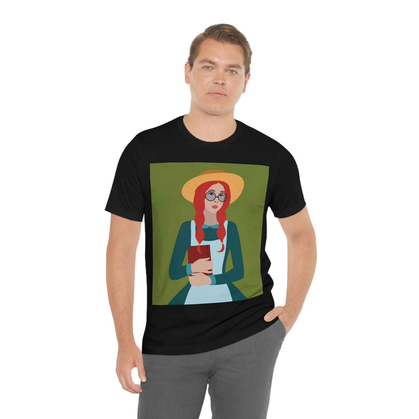 Woman with Book Artisan with Hat and Red Hair Aesthetic Classic Art Fairy Tale  Unisex Jersey Short Sleeve T-Shirt Ichaku [Perfect Gifts Selection]