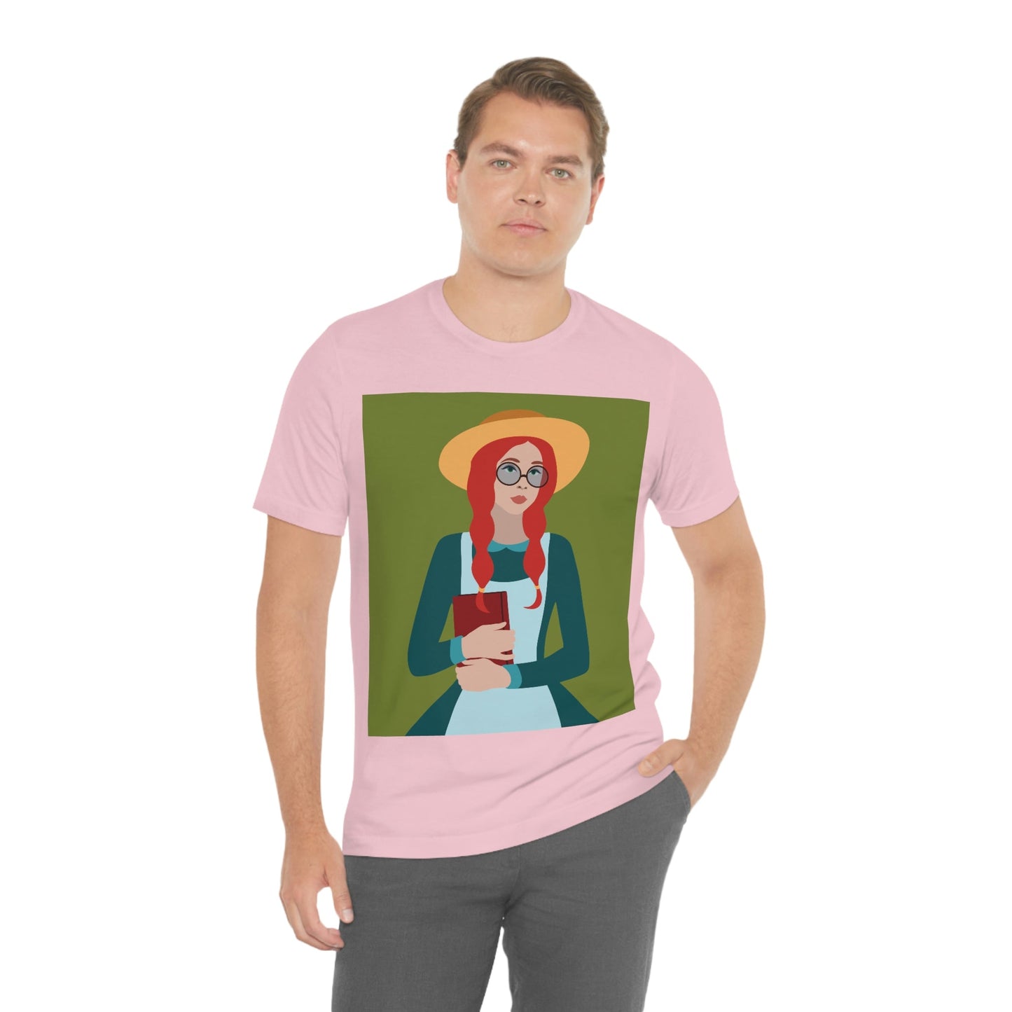 Woman with Book Artisan with Hat and Red Hair Aesthetic Classic Art Fairy Tale  Unisex Jersey Short Sleeve T-Shirt Ichaku [Perfect Gifts Selection]