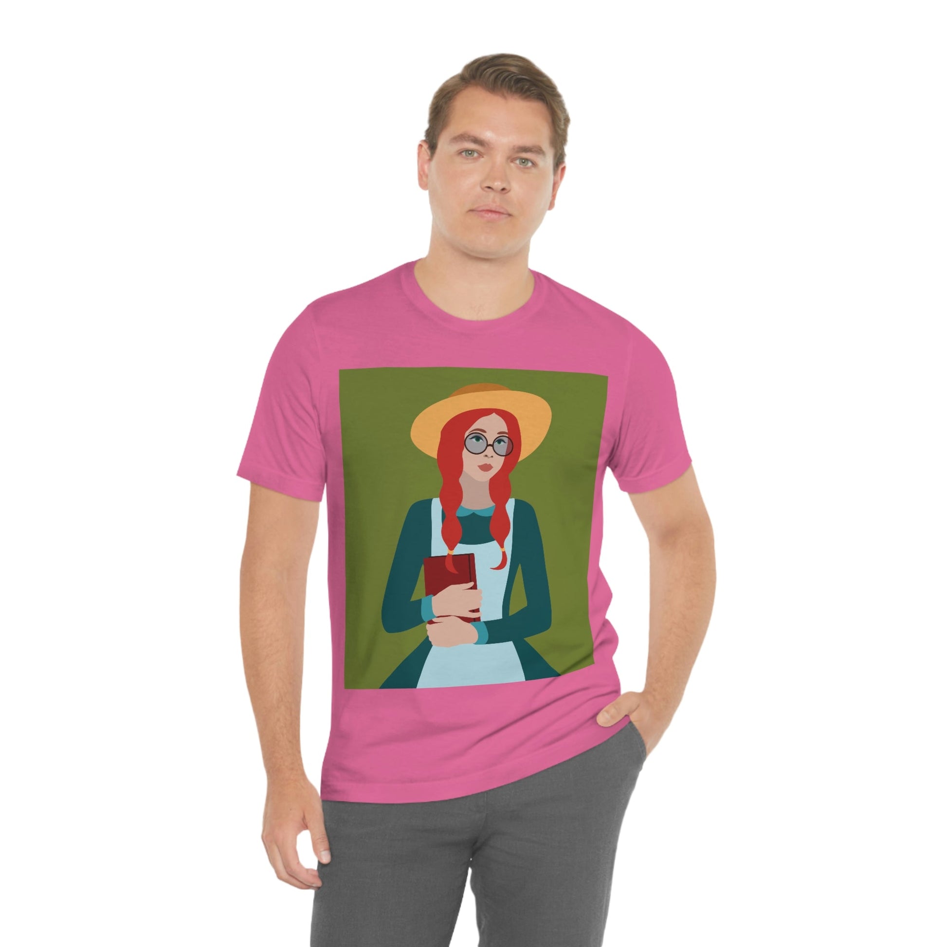 Woman with Book Artisan with Hat and Red Hair Aesthetic Classic Art Fairy Tale  Unisex Jersey Short Sleeve T-Shirt Ichaku [Perfect Gifts Selection]