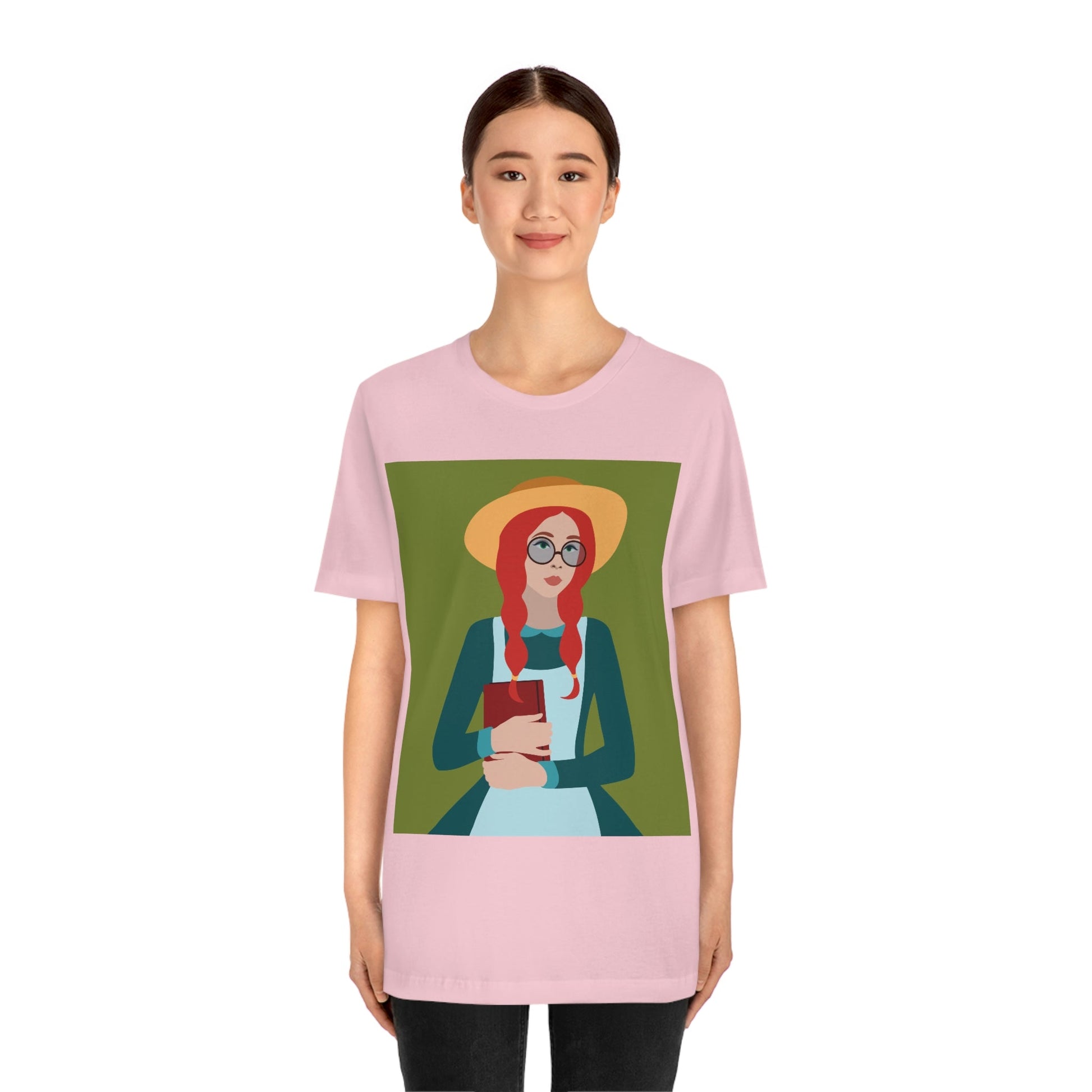 Woman with Book Artisan with Hat and Red Hair Aesthetic Classic Art Fairy Tale  Unisex Jersey Short Sleeve T-Shirt Ichaku [Perfect Gifts Selection]