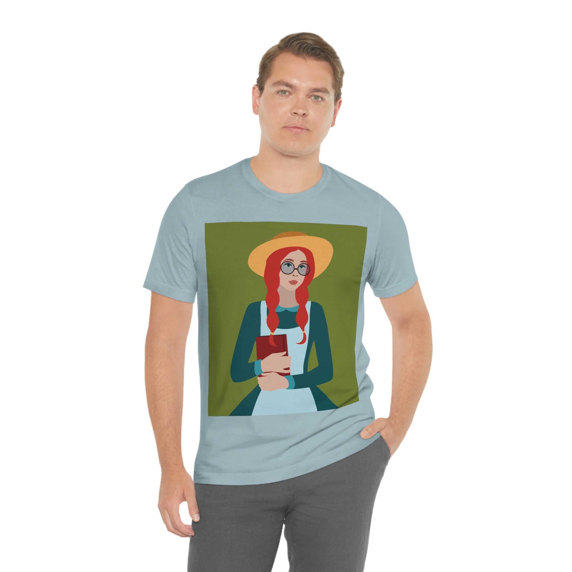 Woman with Book Artisan with Hat and Red Hair Aesthetic Classic Art Fairy Tale  Unisex Jersey Short Sleeve T-Shirt Ichaku [Perfect Gifts Selection]