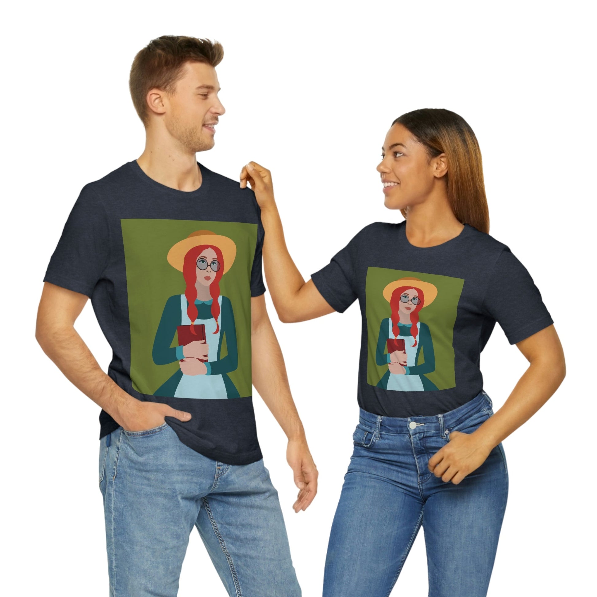 Woman with Book Artisan with Hat and Red Hair Aesthetic Classic Art Fairy Tale  Unisex Jersey Short Sleeve T-Shirt Ichaku [Perfect Gifts Selection]