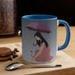 Woman with Umbrella Cartoon Art Walking in the Rain Classic Accent Coffee Mug 11oz Ichaku [Perfect Gifts Selection]