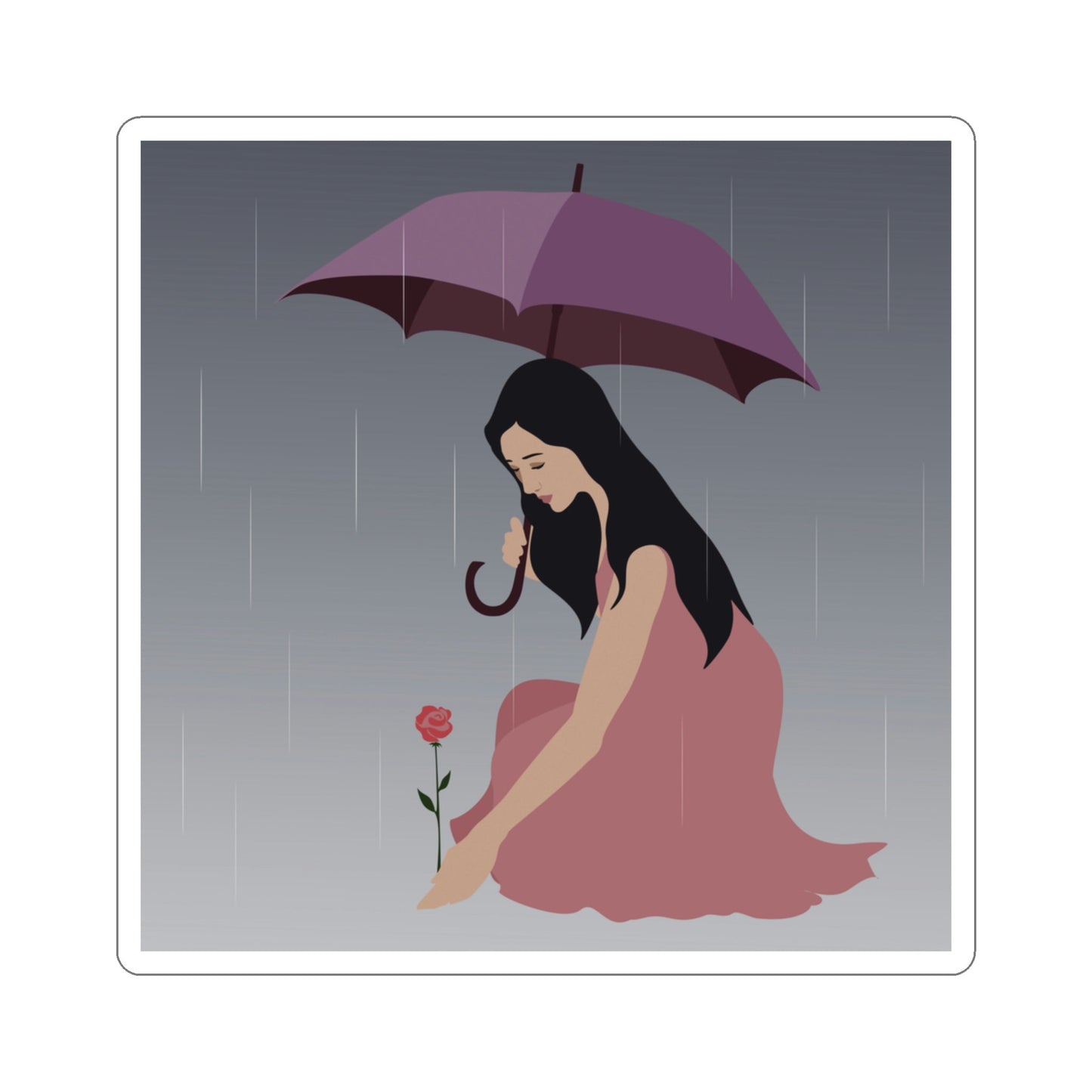 Woman with Umbrella Cartoon Art Walking in the Rain Edgy Graphic Die-Cut Sticker Ichaku [Perfect Gifts Selection]