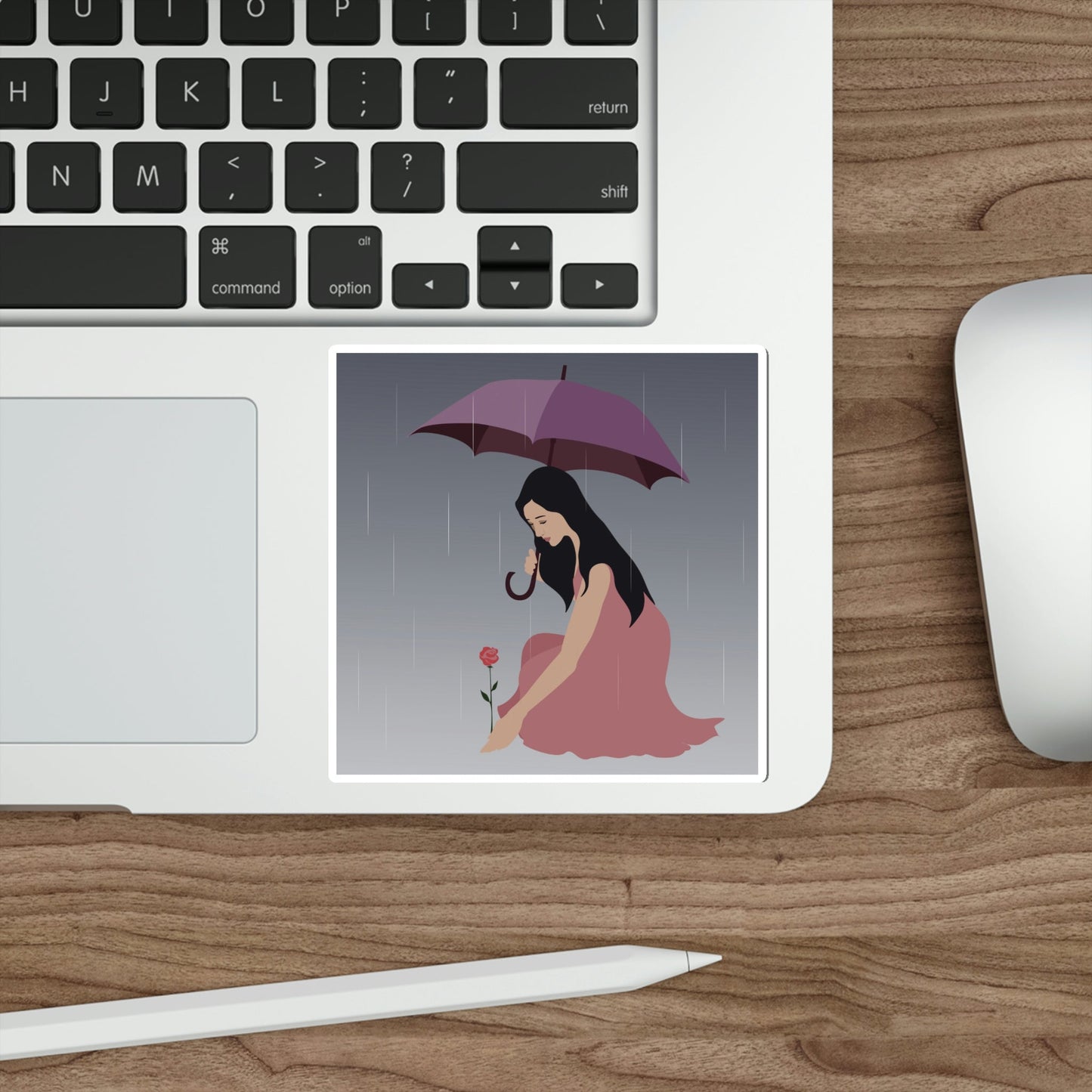 Woman with Umbrella Cartoon Art Walking in the Rain Edgy Graphic Die-Cut Sticker Ichaku [Perfect Gifts Selection]