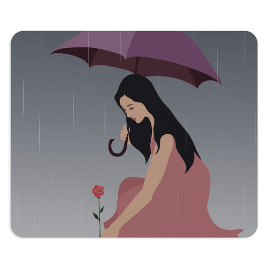 Woman with Umbrella Cartoon Art Walking in the Rain Ergonomic Non-slip Creative Design Mouse Pad Ichaku [Perfect Gifts Selection]