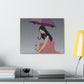 Woman with Umbrella Cartoon Art Walking in the Rain Graphic Aesthetic Classic Art Canvas Gallery Wraps Ichaku [Perfect Gifts Selection]