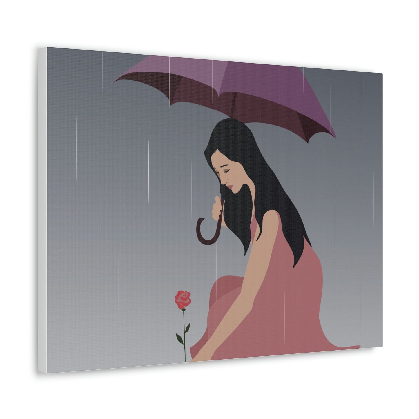 Woman with Umbrella Cartoon Art Walking in the Rain Graphic Aesthetic Classic Art Canvas Gallery Wraps Ichaku [Perfect Gifts Selection]