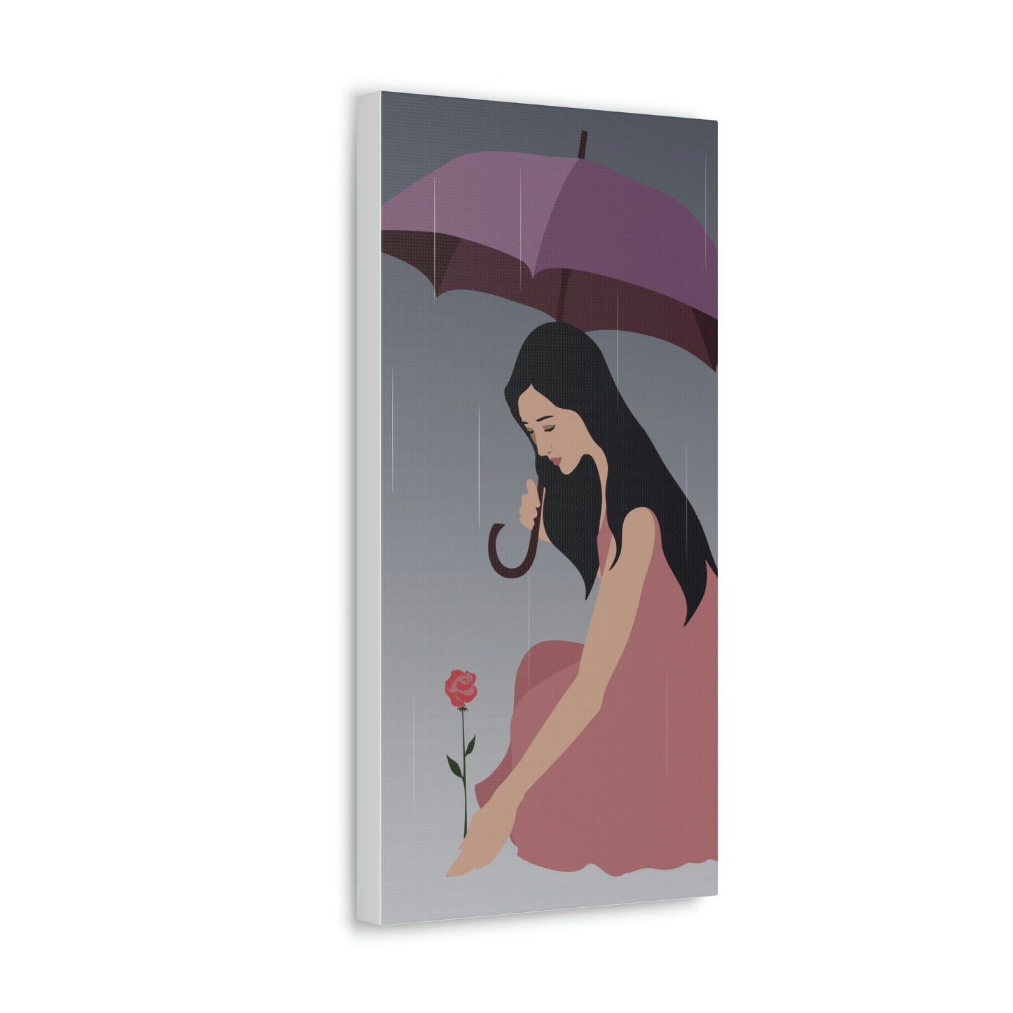 Woman with Umbrella Cartoon Art Walking in the Rain Graphic Aesthetic Classic Art Canvas Gallery Wraps Ichaku [Perfect Gifts Selection]