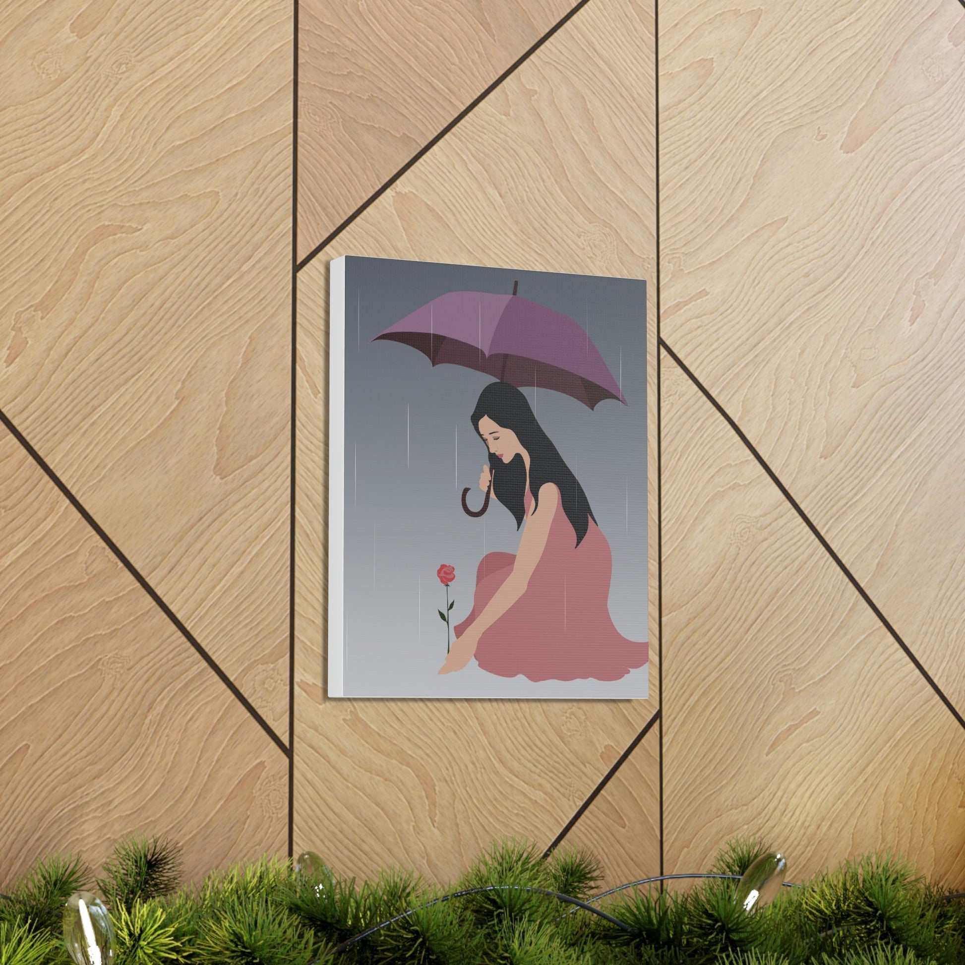 Woman with Umbrella Cartoon Art Walking in the Rain Graphic Aesthetic Classic Art Canvas Gallery Wraps Ichaku [Perfect Gifts Selection]