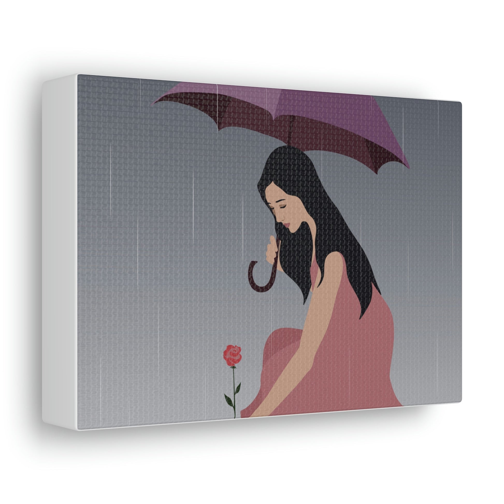 Woman with Umbrella Cartoon Art Walking in the Rain Graphic Aesthetic Classic Art Canvas Gallery Wraps Ichaku [Perfect Gifts Selection]