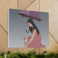 Woman with Umbrella Cartoon Art Walking in the Rain Graphic Aesthetic Classic Art Canvas Gallery Wraps Ichaku [Perfect Gifts Selection]