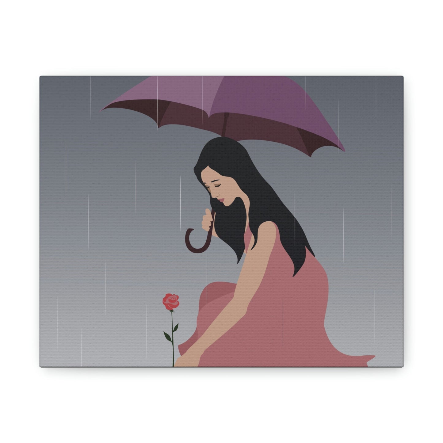 Woman with Umbrella Cartoon Art Walking in the Rain Graphic Aesthetic Classic Art Canvas Gallery Wraps Ichaku [Perfect Gifts Selection]