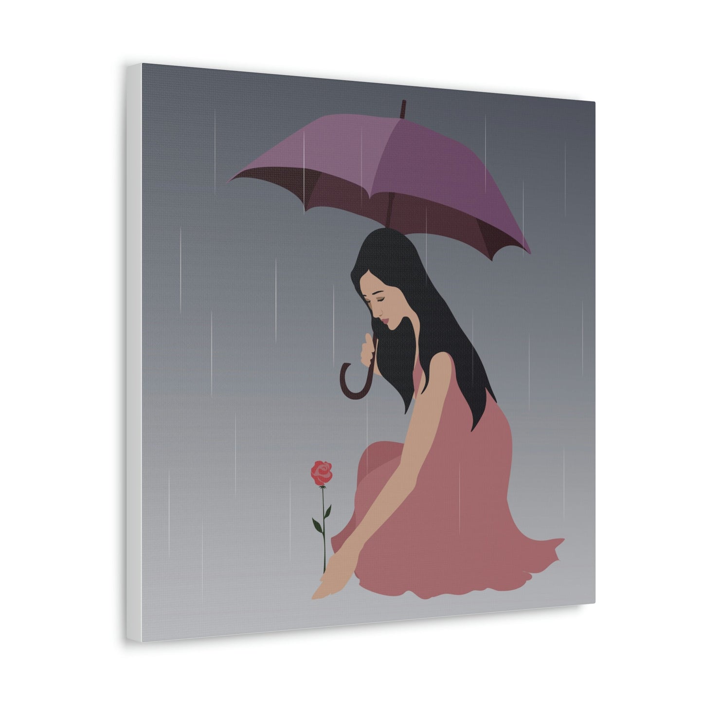 Woman with Umbrella Cartoon Art Walking in the Rain Graphic Aesthetic Classic Art Canvas Gallery Wraps Ichaku [Perfect Gifts Selection]