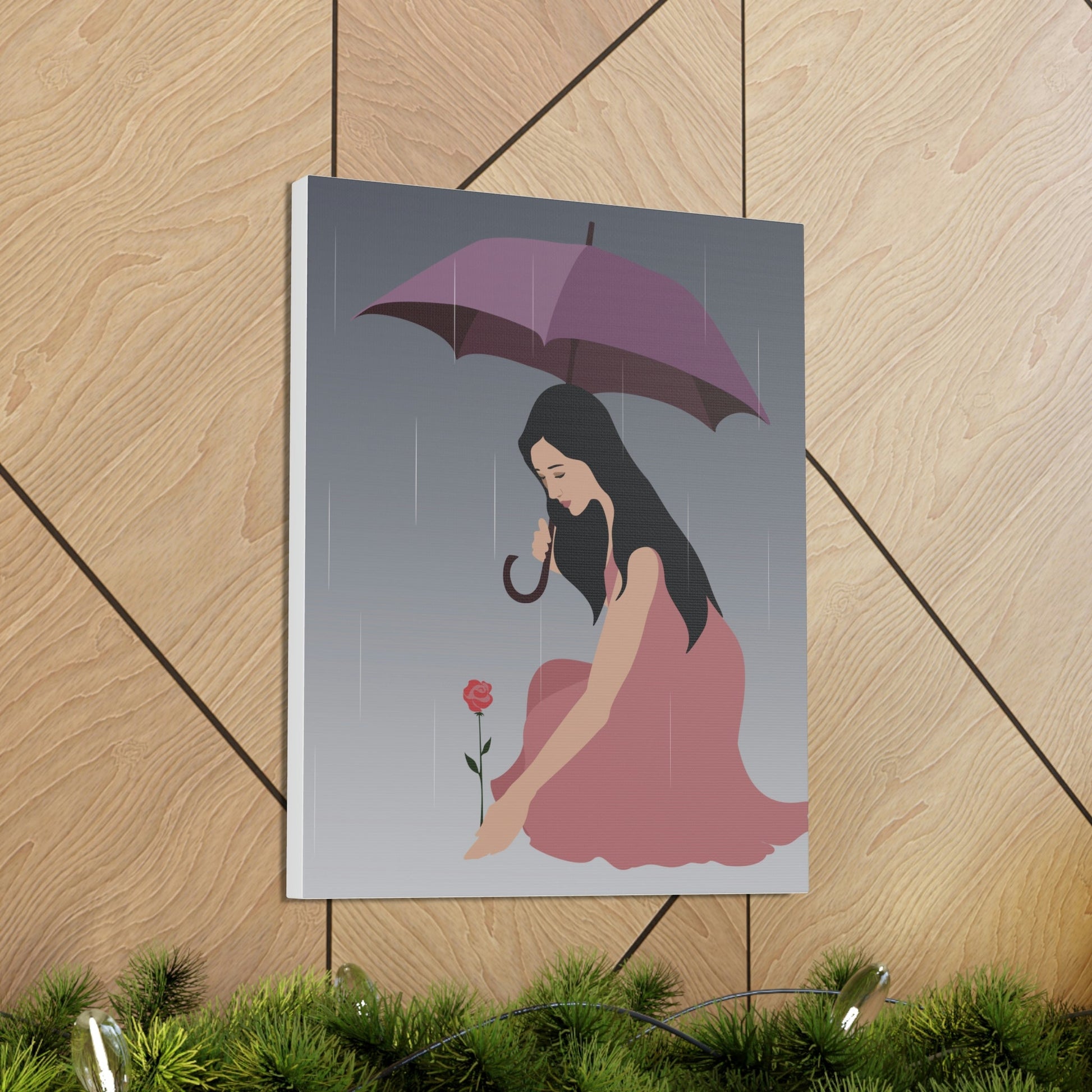 Woman with Umbrella Cartoon Art Walking in the Rain Graphic Aesthetic Classic Art Canvas Gallery Wraps Ichaku [Perfect Gifts Selection]