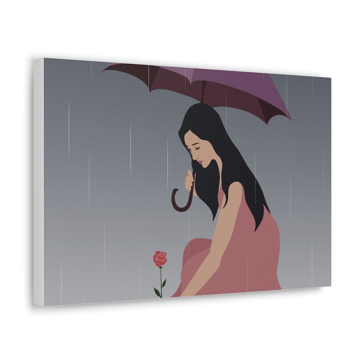 Woman with Umbrella Cartoon Art Walking in the Rain Graphic Aesthetic Classic Art Canvas Gallery Wraps Ichaku [Perfect Gifts Selection]