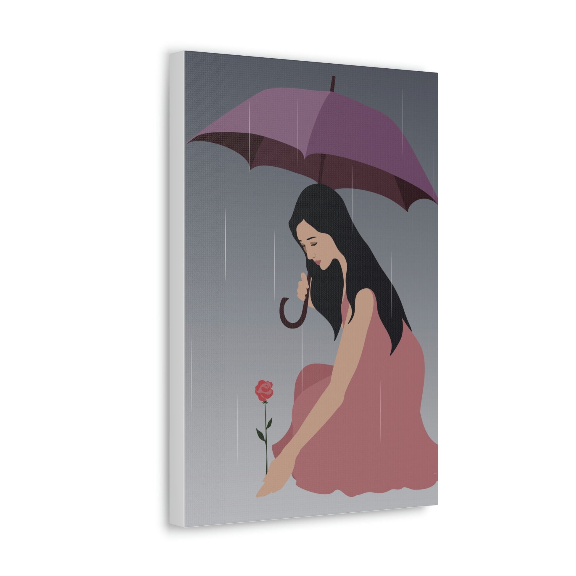 Woman with Umbrella Cartoon Art Walking in the Rain Graphic Aesthetic Classic Art Canvas Gallery Wraps Ichaku [Perfect Gifts Selection]