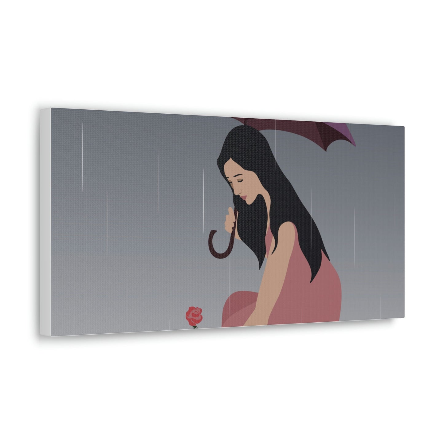 Woman with Umbrella Cartoon Art Walking in the Rain Graphic Aesthetic Classic Art Canvas Gallery Wraps Ichaku [Perfect Gifts Selection]