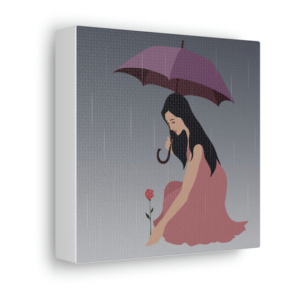 Woman with Umbrella Cartoon Art Walking in the Rain Graphic Aesthetic Classic Art Canvas Gallery Wraps Ichaku [Perfect Gifts Selection]