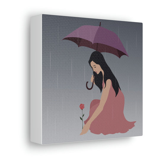 Woman with Umbrella Cartoon Art Walking in the Rain Graphic Aesthetic Classic Art Canvas Gallery Wraps Ichaku [Perfect Gifts Selection]