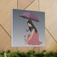 Woman with Umbrella Cartoon Art Walking in the Rain Graphic Aesthetic Classic Art Canvas Gallery Wraps Ichaku [Perfect Gifts Selection]