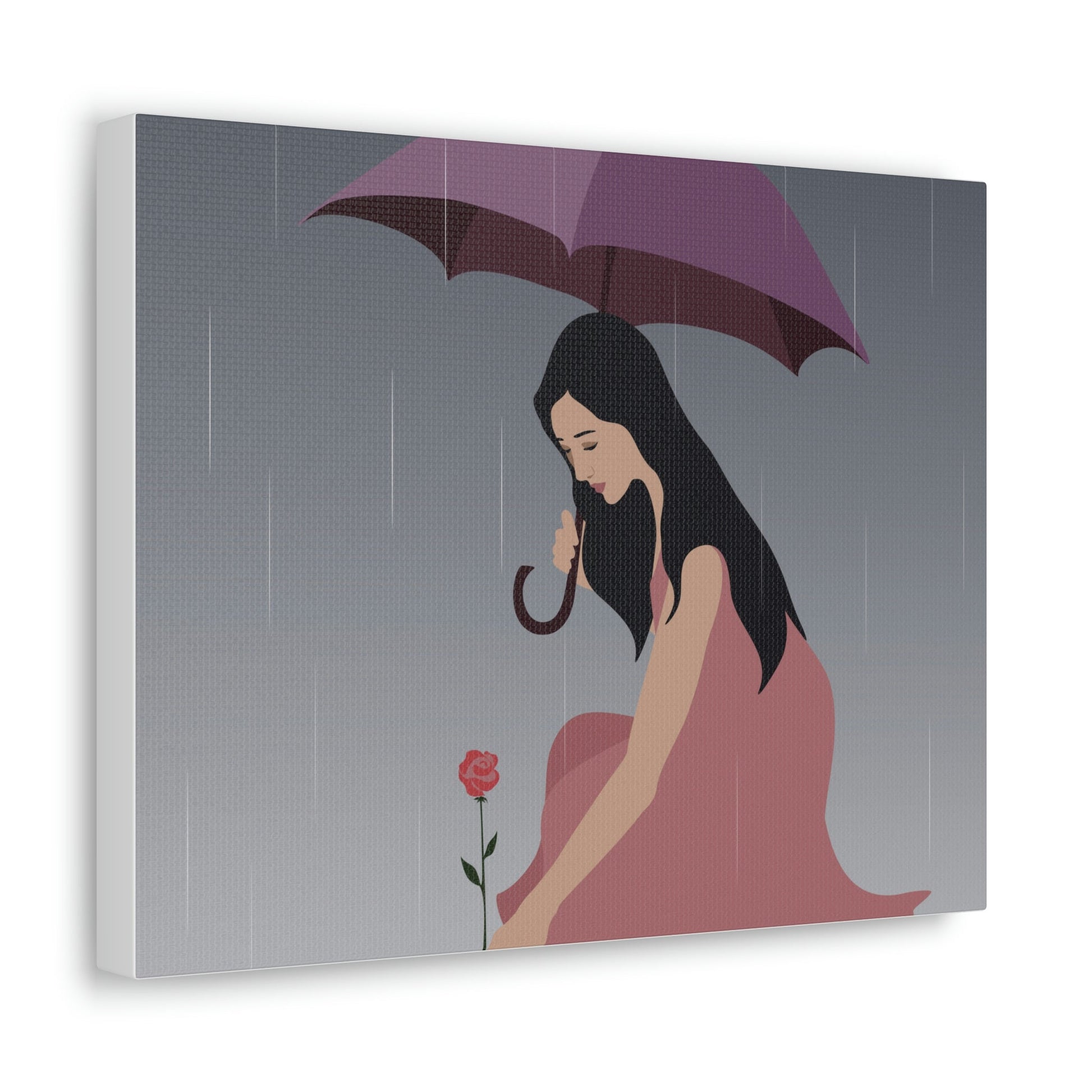 Woman with Umbrella Cartoon Art Walking in the Rain Graphic Aesthetic Classic Art Canvas Gallery Wraps Ichaku [Perfect Gifts Selection]