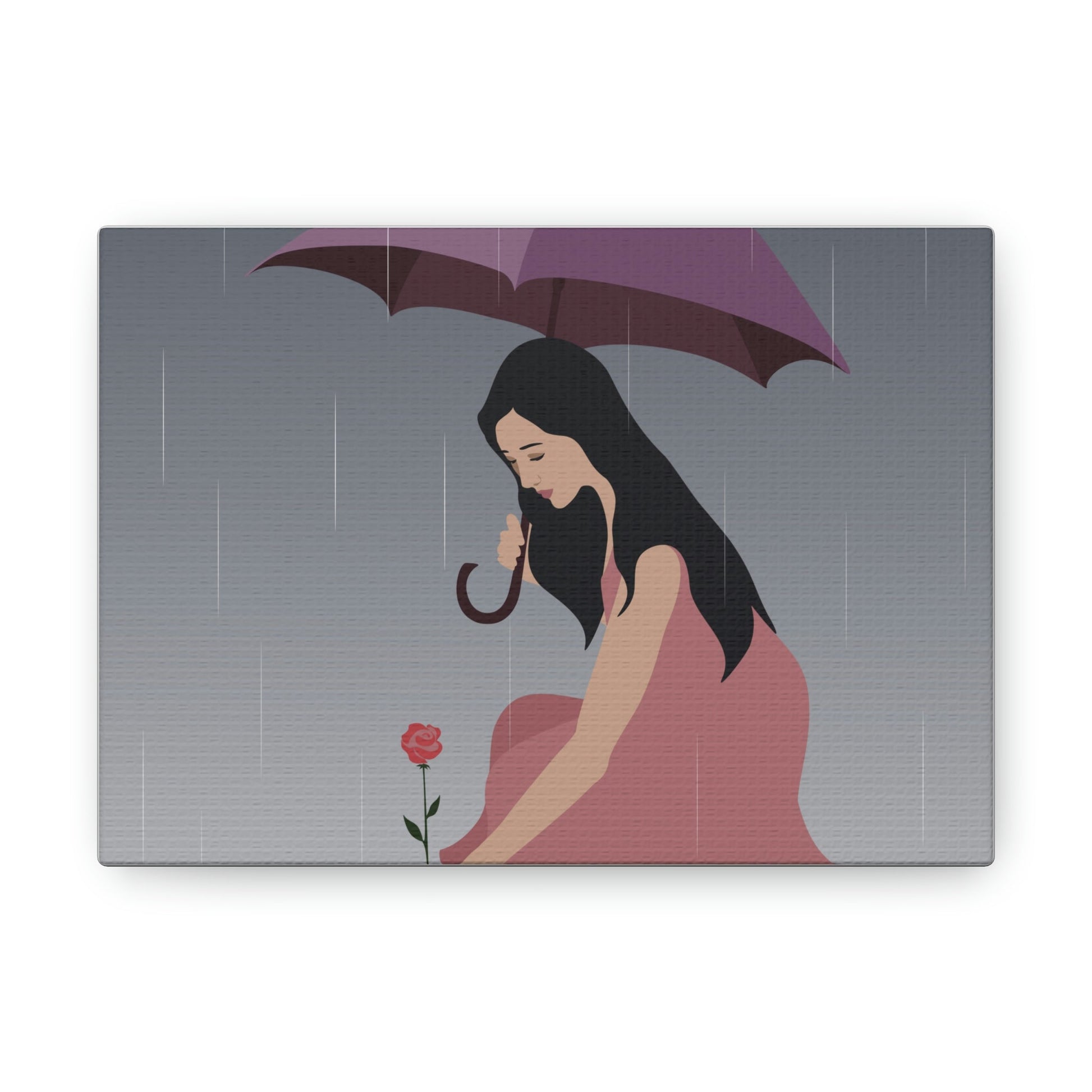 Woman with Umbrella Cartoon Art Walking in the Rain Graphic Aesthetic Classic Art Canvas Gallery Wraps Ichaku [Perfect Gifts Selection]