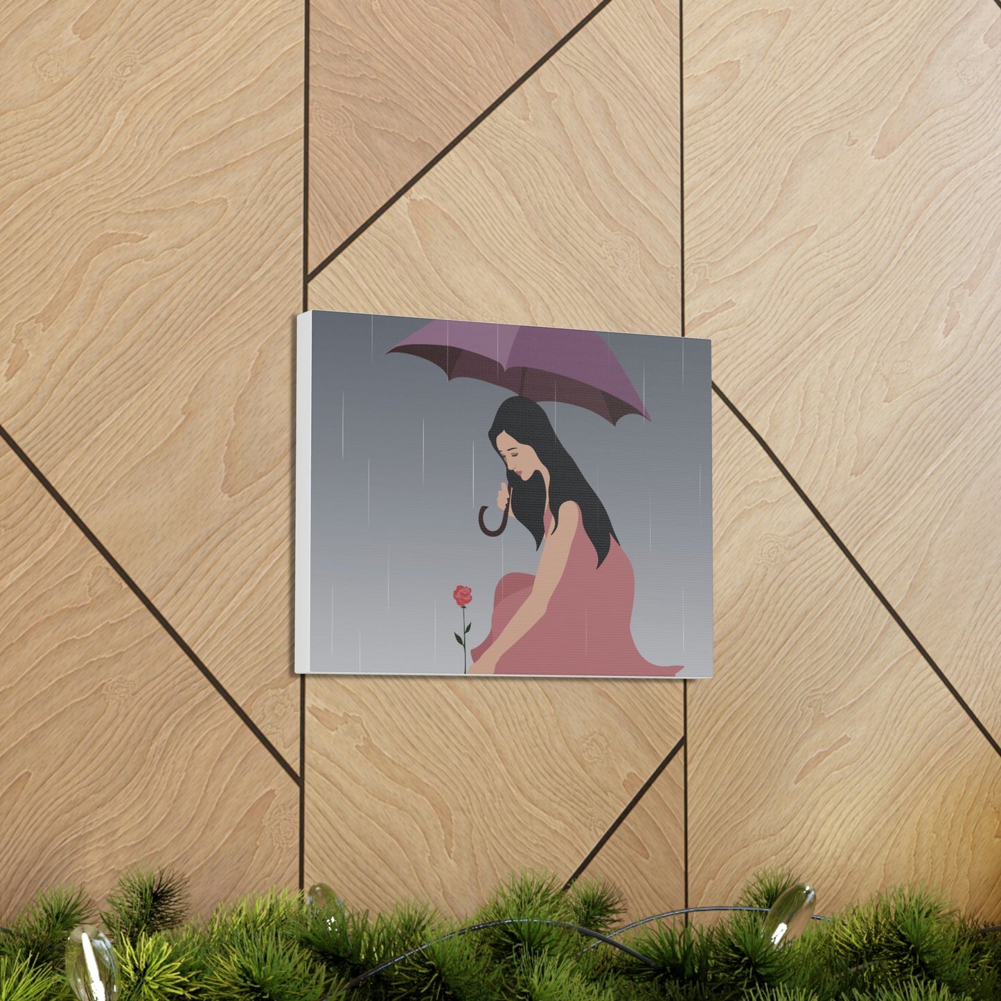 Woman with Umbrella Cartoon Art Walking in the Rain Graphic Aesthetic Classic Art Canvas Gallery Wraps Ichaku [Perfect Gifts Selection]